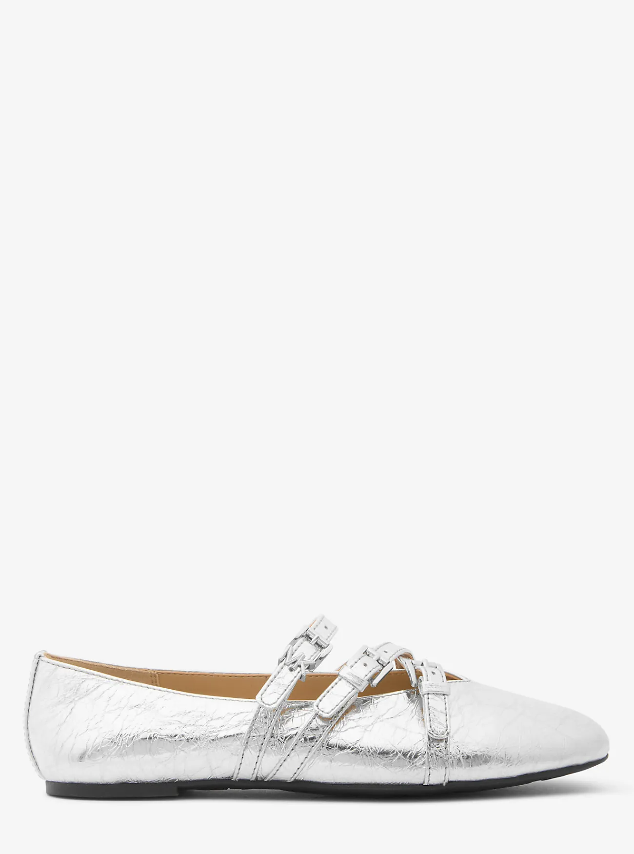 Michael Kors Ballerina Indy van flexibel metallic craquelé leer ZILVER Discount