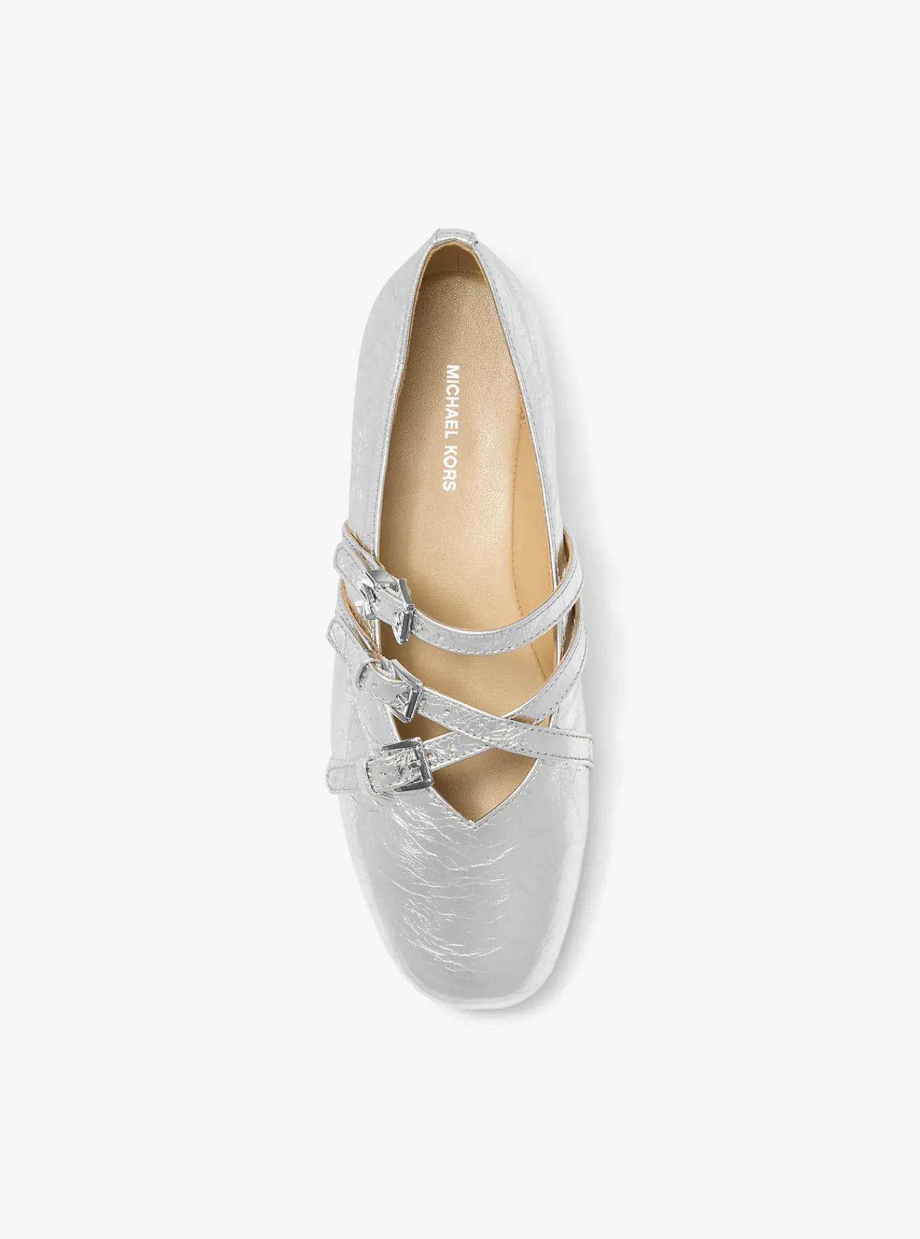 Michael Kors Ballerina Indy van flexibel metallic craquelé leer ZILVER Discount