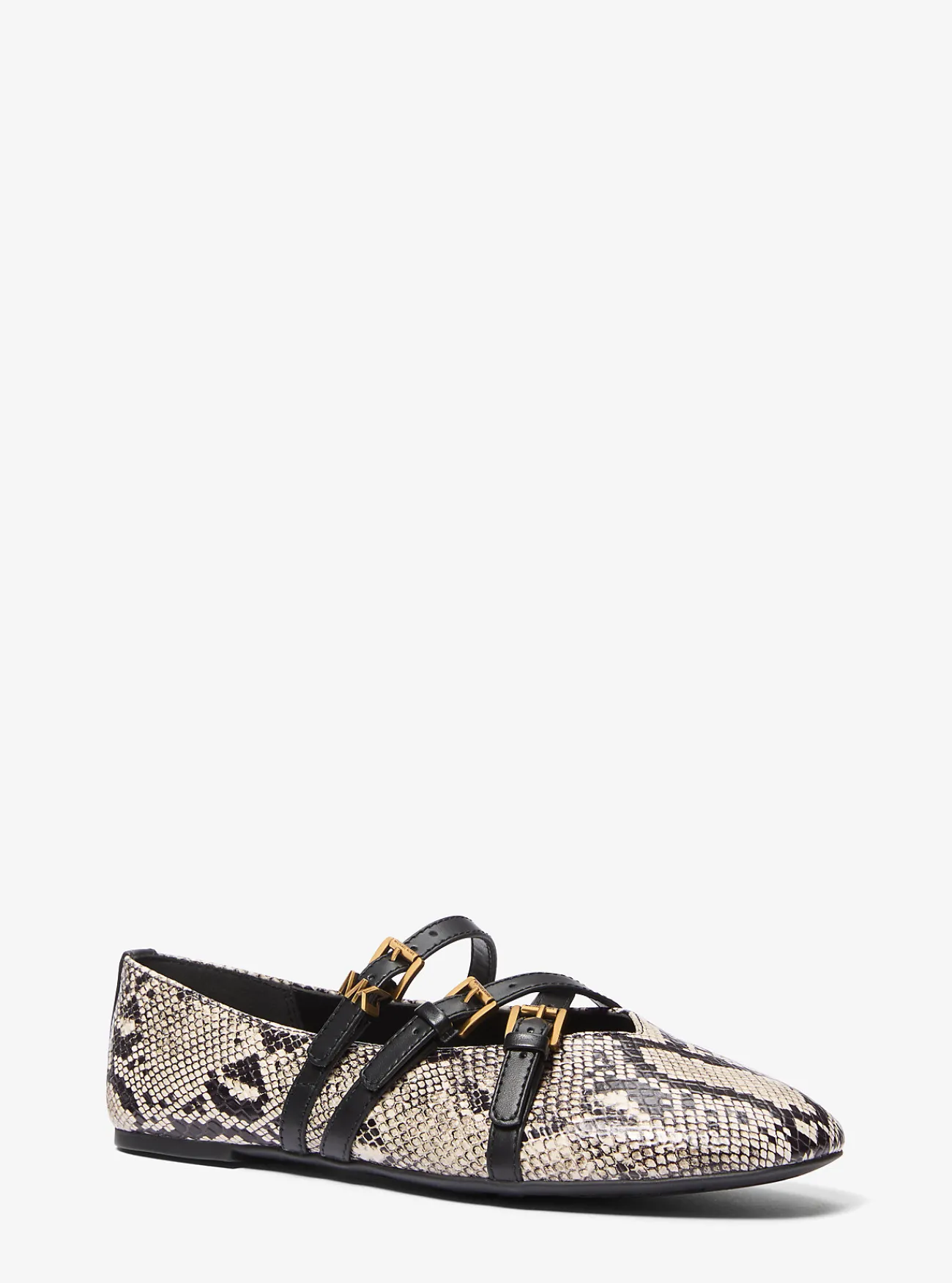 Michael Kors Ballerina Indy van leer met slangenprint in reli&euml;f NATUREL New