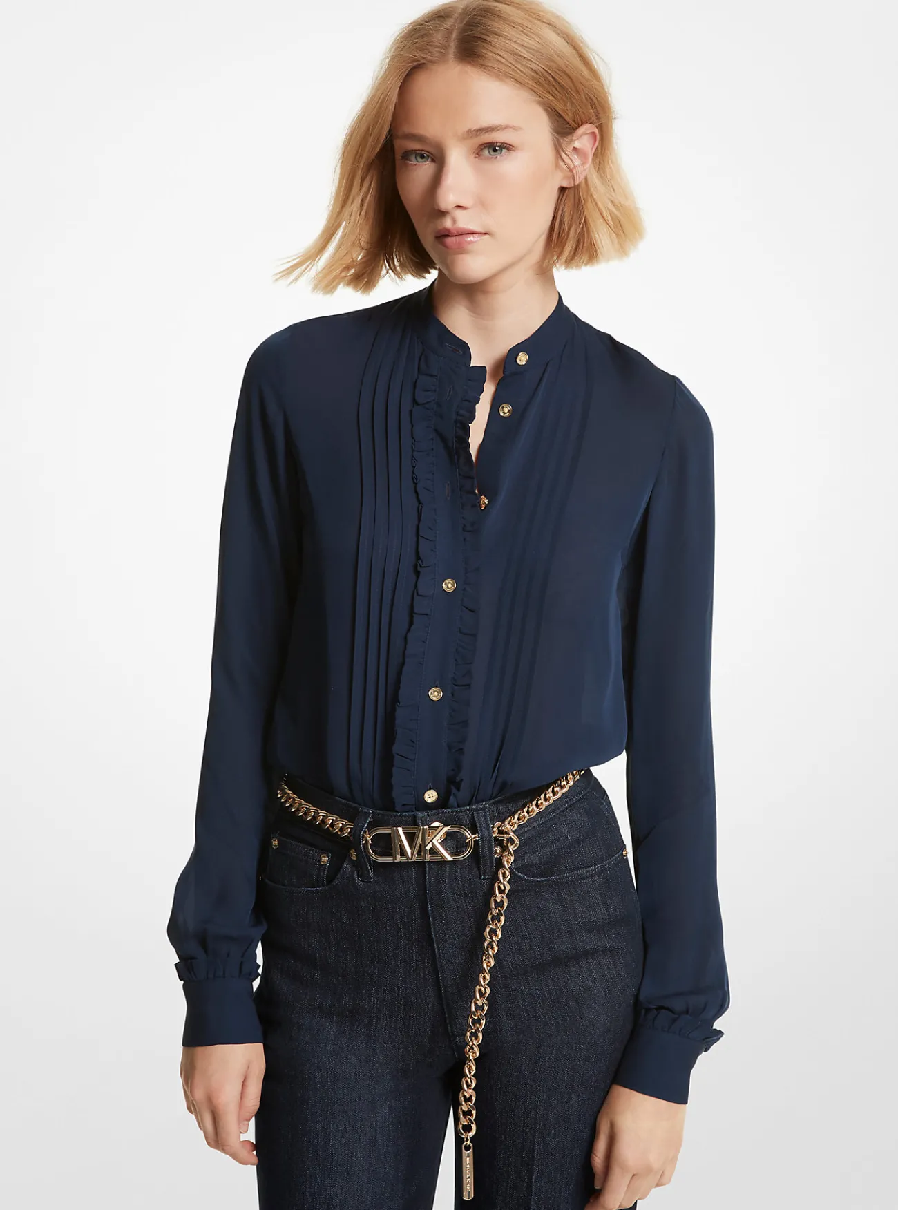Michael Kors Blouse van cr&ecirc;pe georgette met ruches en plooien New