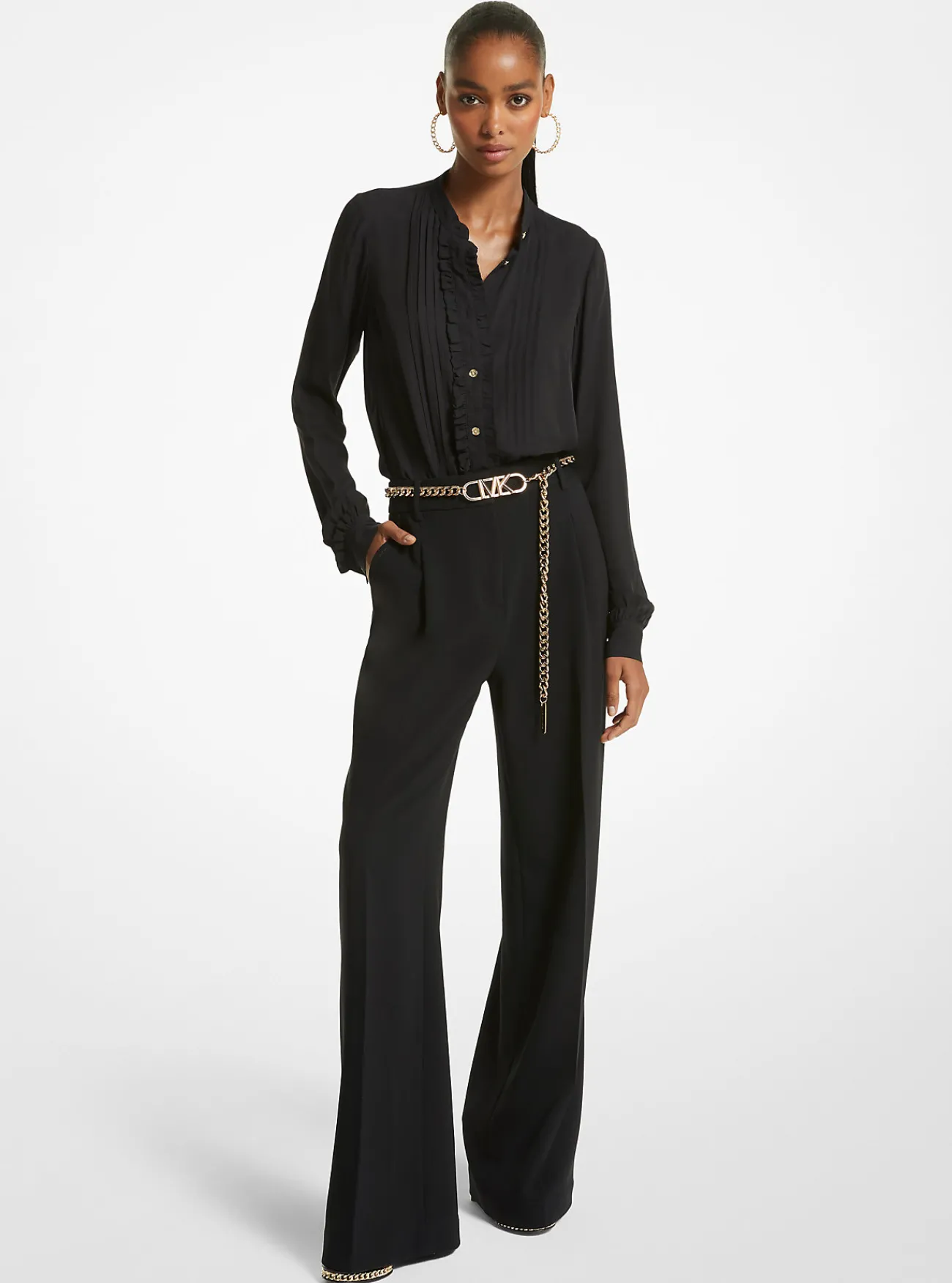 Michael Kors Blouse van cr&ecirc;pe georgette met ruches en plooien ZWART Best