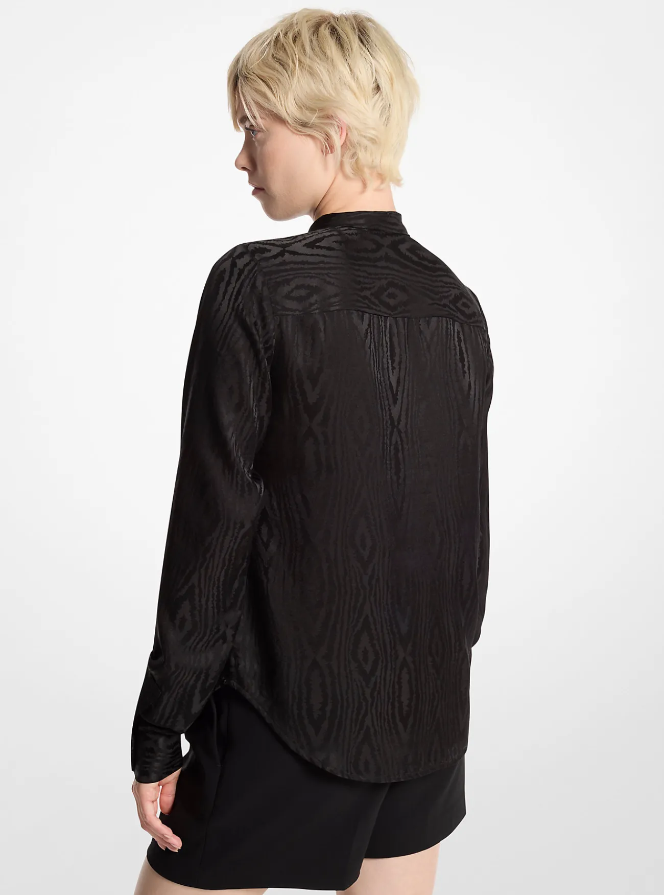 Michael Kors Blouse van moir&eacute; met strik in de hals ZWART Fashion