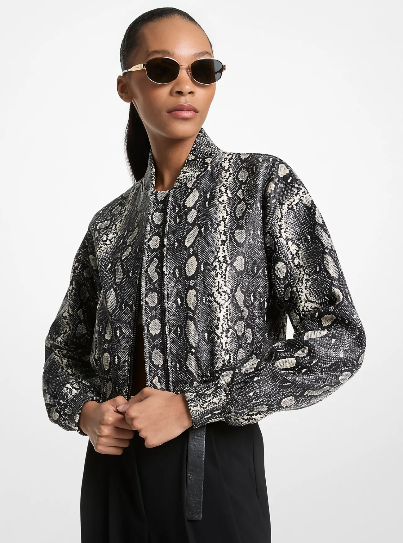 Michael Kors Blousonjack van leer met slangenprint in reli&euml;f [3466] Online