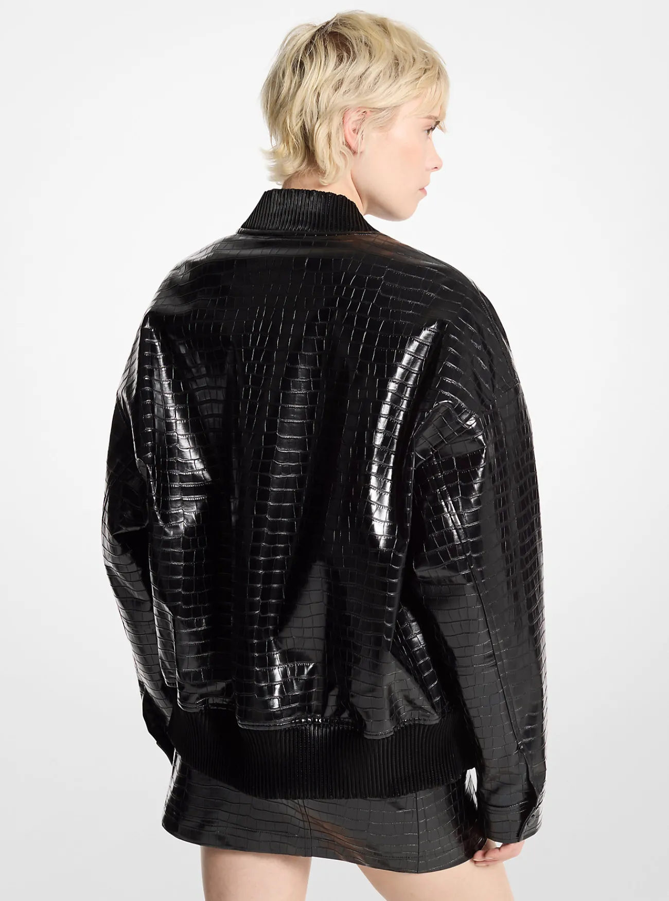 Michael Kors Bomberjack met krokodillenprint in reli&euml;f ZWART Fashion