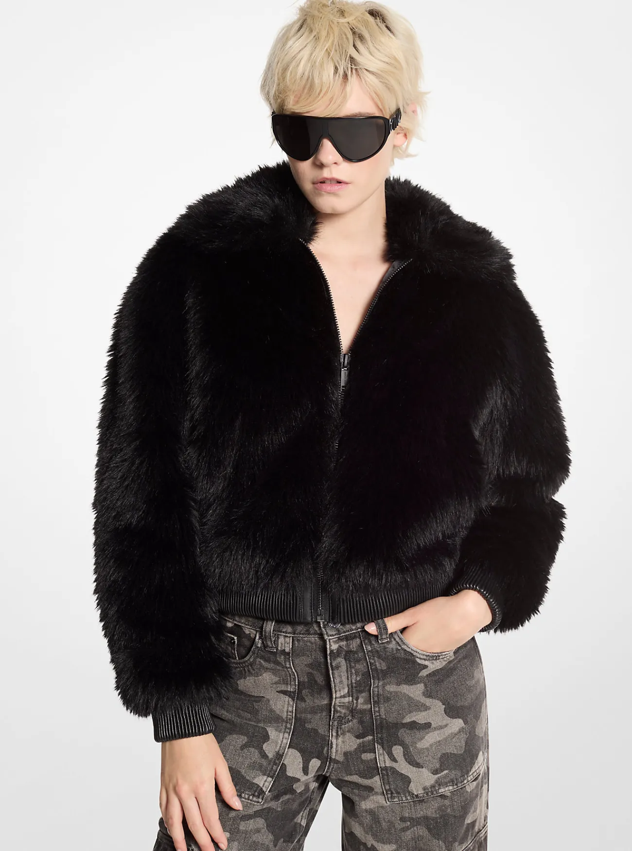 Michael Kors Bomberjack van imitatiebont ZWART Discount