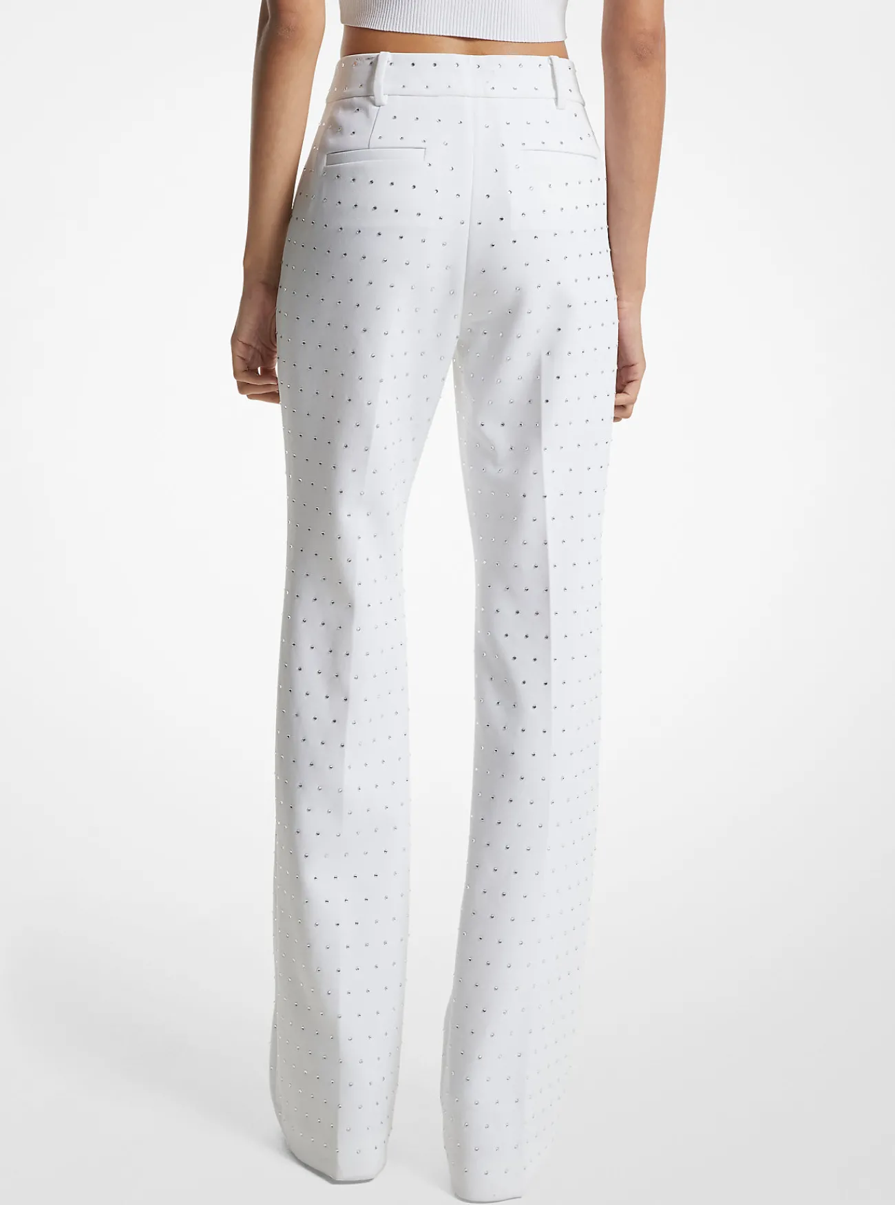Michael Kors Bootcut-broek van cr&ecirc;pe met stretch en kristallen versieringen WIT Discount