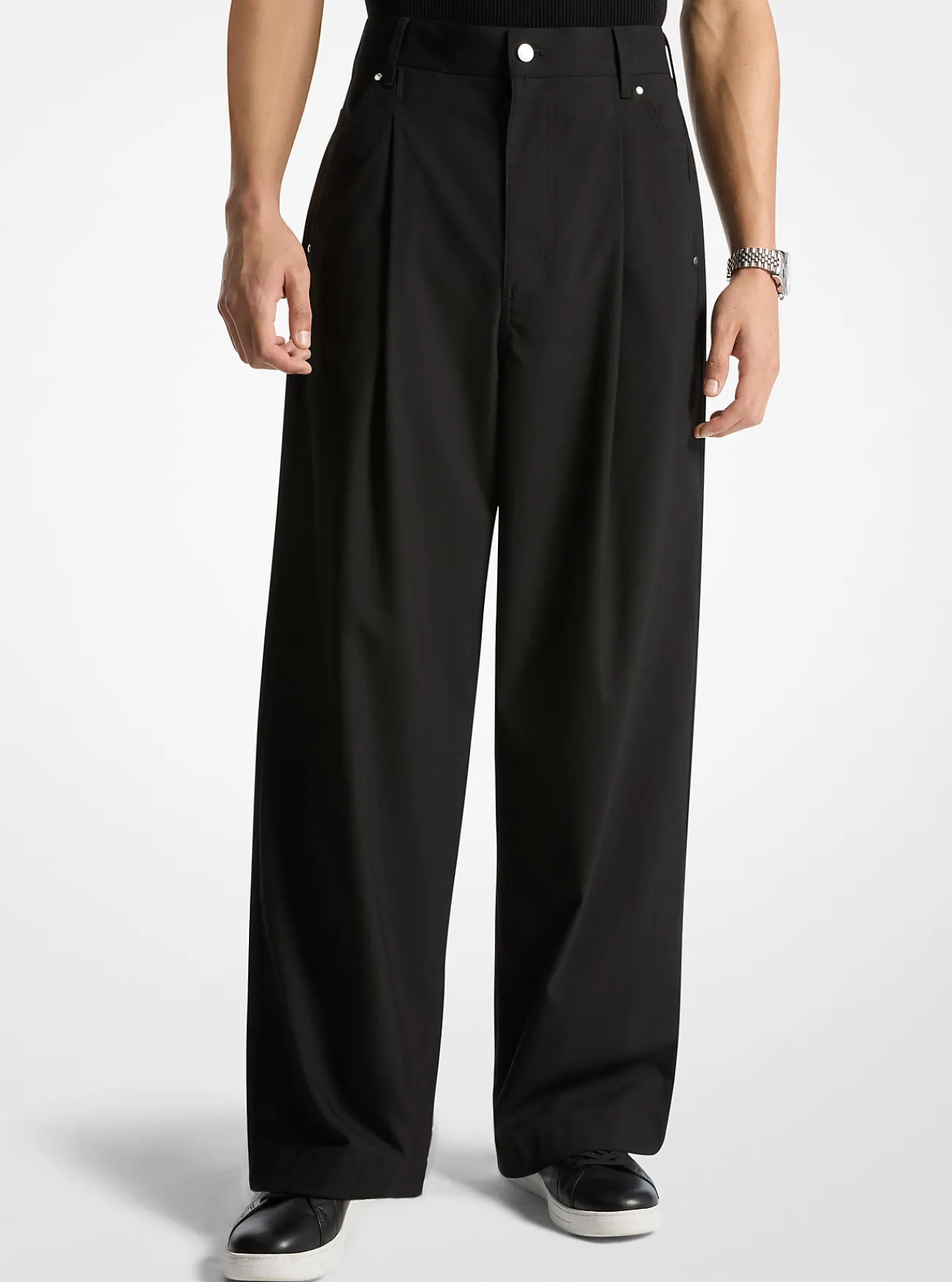 Michael Kors Broek met plooien en wijde pijpen ZWART Best