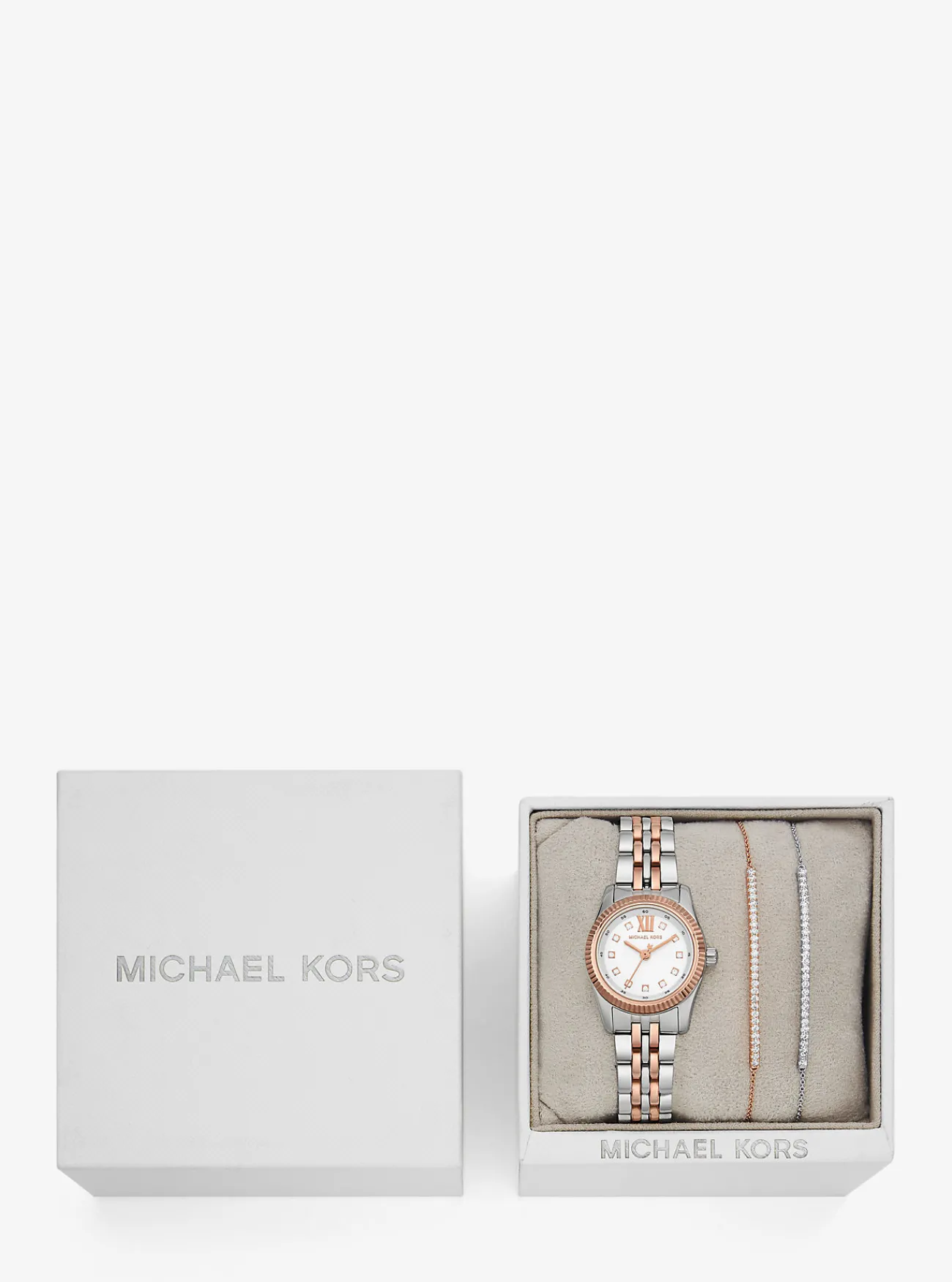Michael Kors Cadeauset van armbanden met schuifsluiting en horloge Lexington, tweekleurig met siersteentjes ROSÉGOUD Online