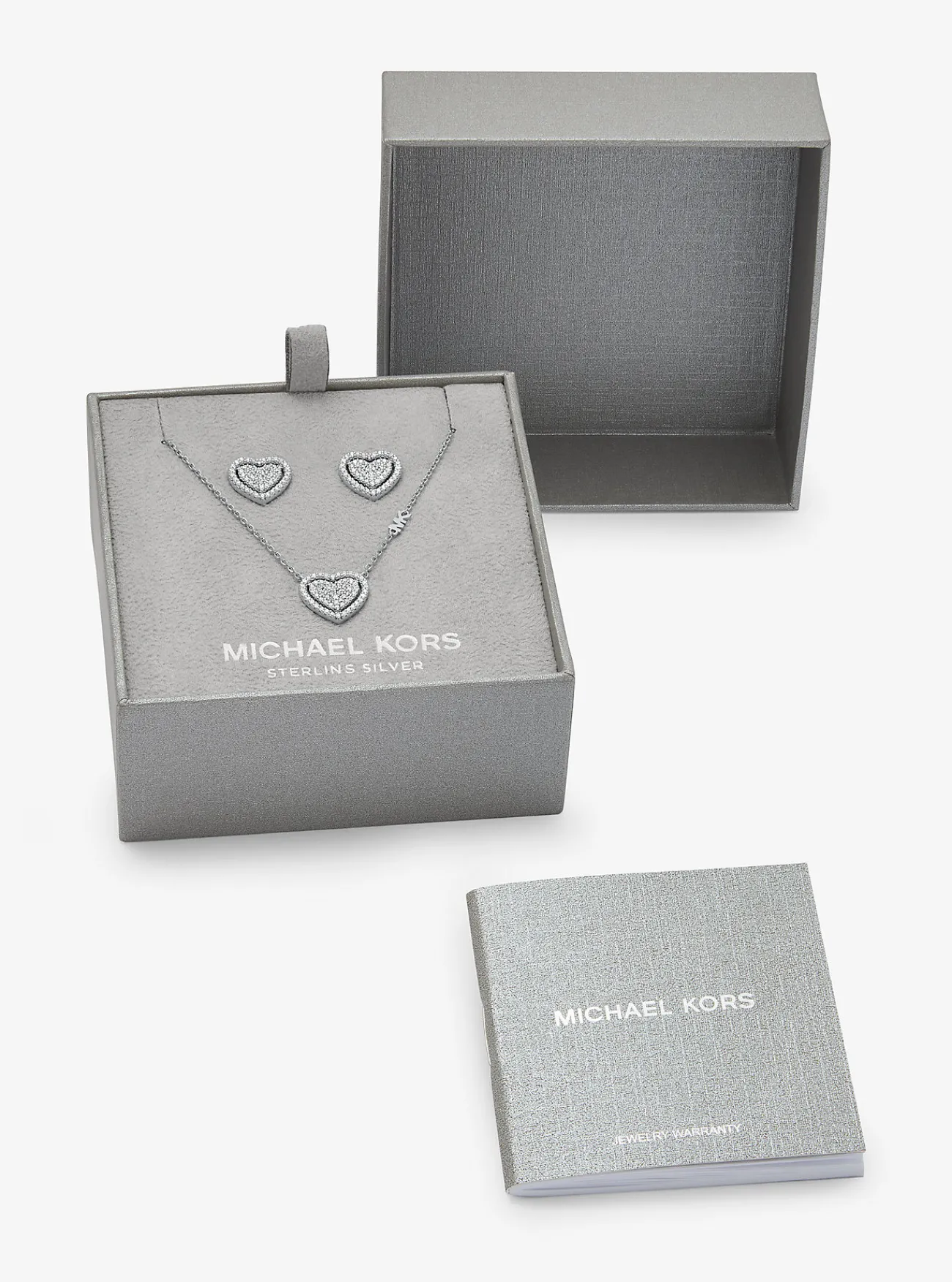 Michael Kors Cadeauset van halsketting met hartje en oorknopjes van sterling met plating met edelmetaal en siersteentjes ZILVER Discount