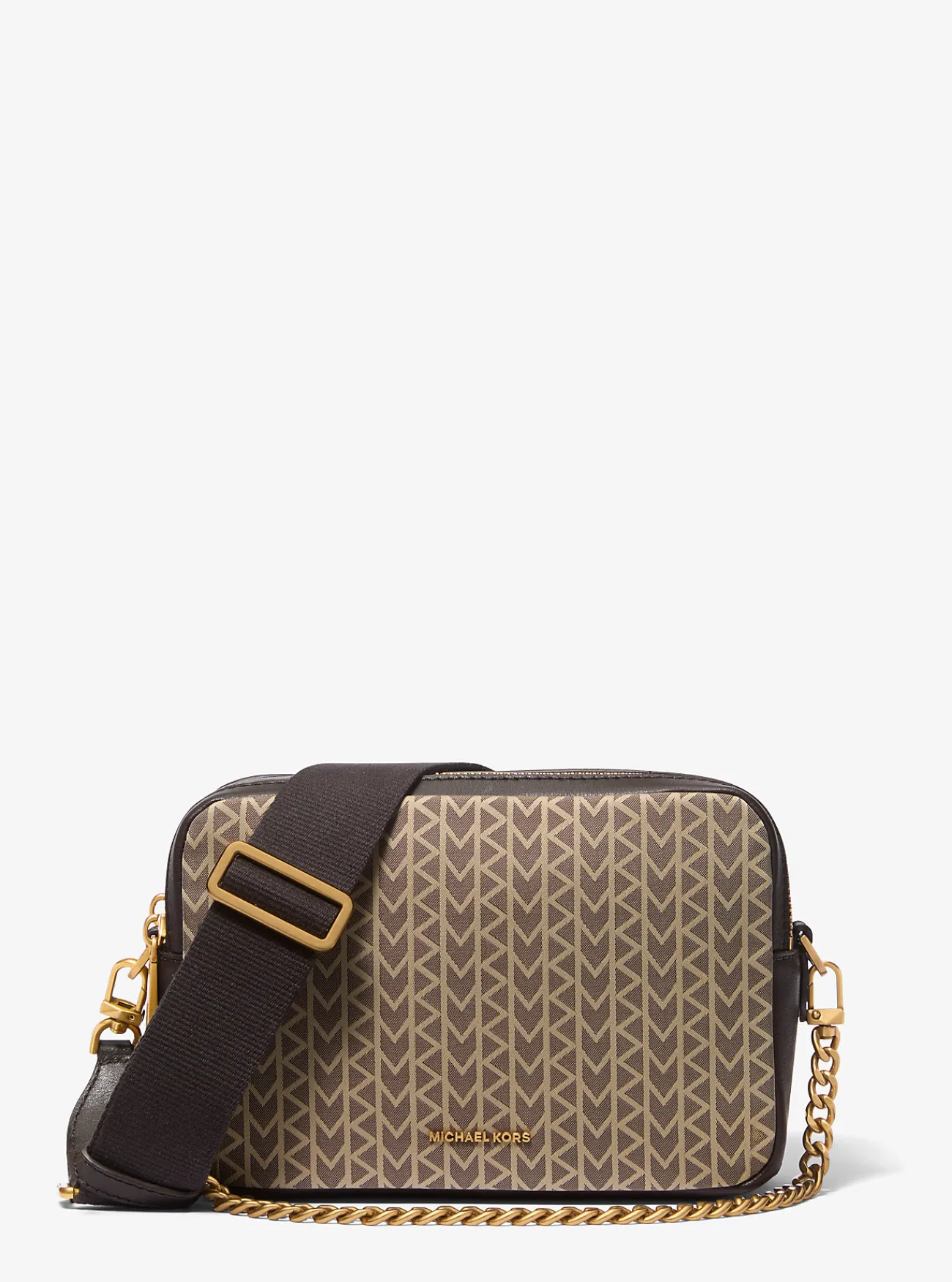 Michael Kors Cameracrossbodytas Bryant van MK2000-jacquard met logo NATUREL Outlet