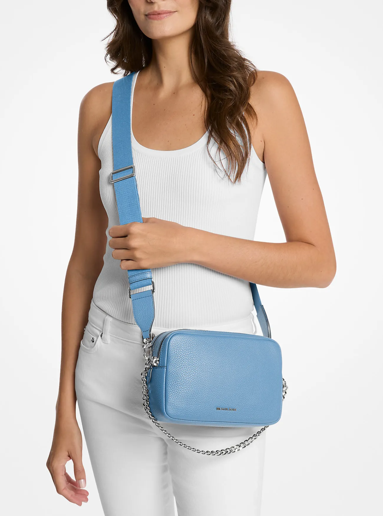 Michael Kors Cameracrossbodytas Bryant van getrommeld leer, middelgroot SOUTHPACIFIC Discount