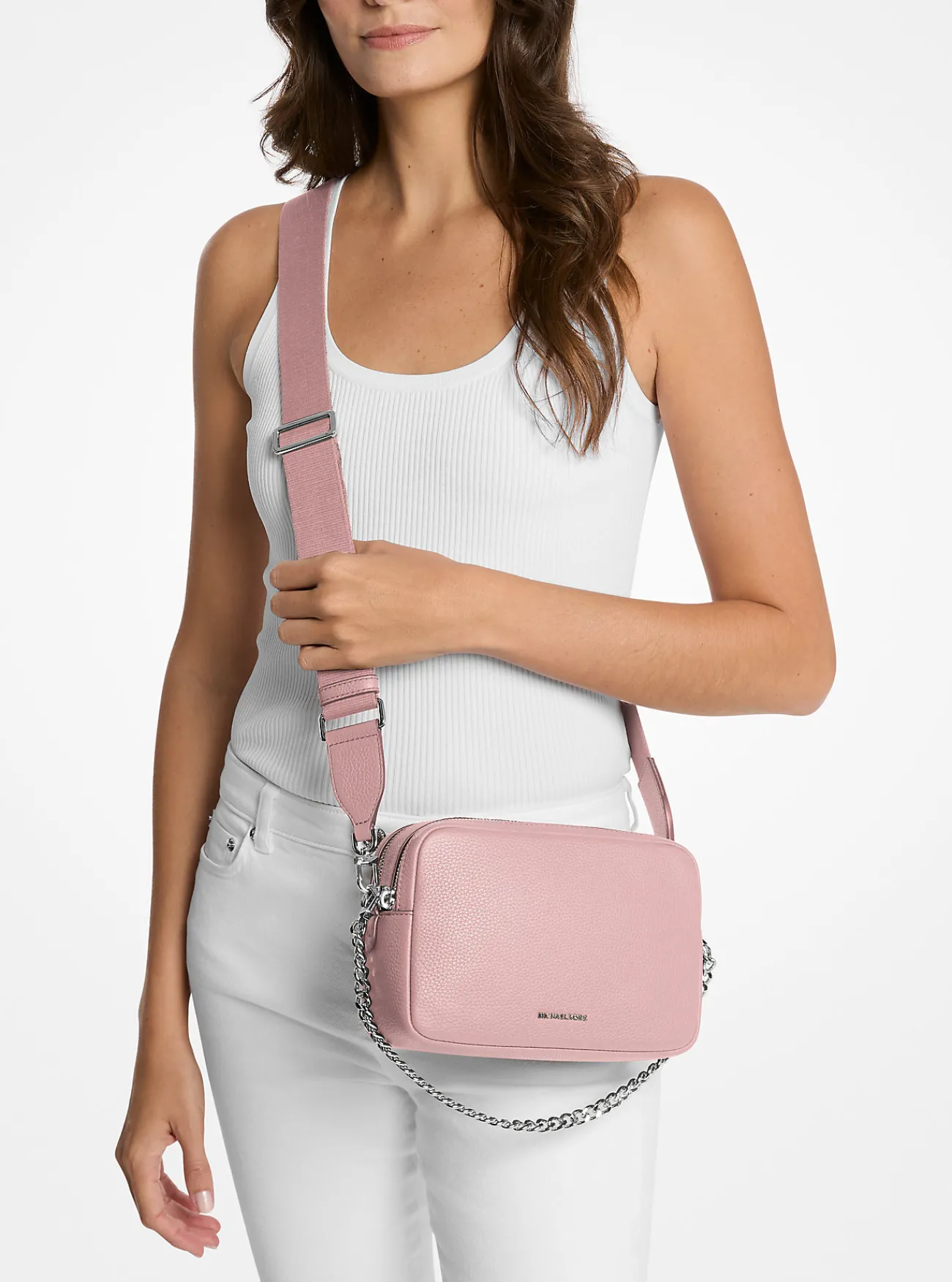 Michael Kors Cameracrossbodytas Bryant van getrommeld leer, middelgroot ZACHTROZE Hot