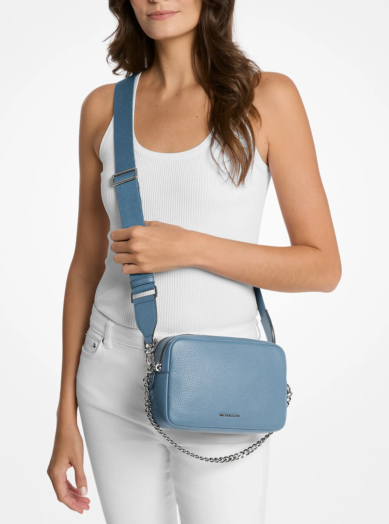 Michael Kors Cameracrossbodytas Bryant van getrommeld leer, middelgroot CHAMBRAY Online