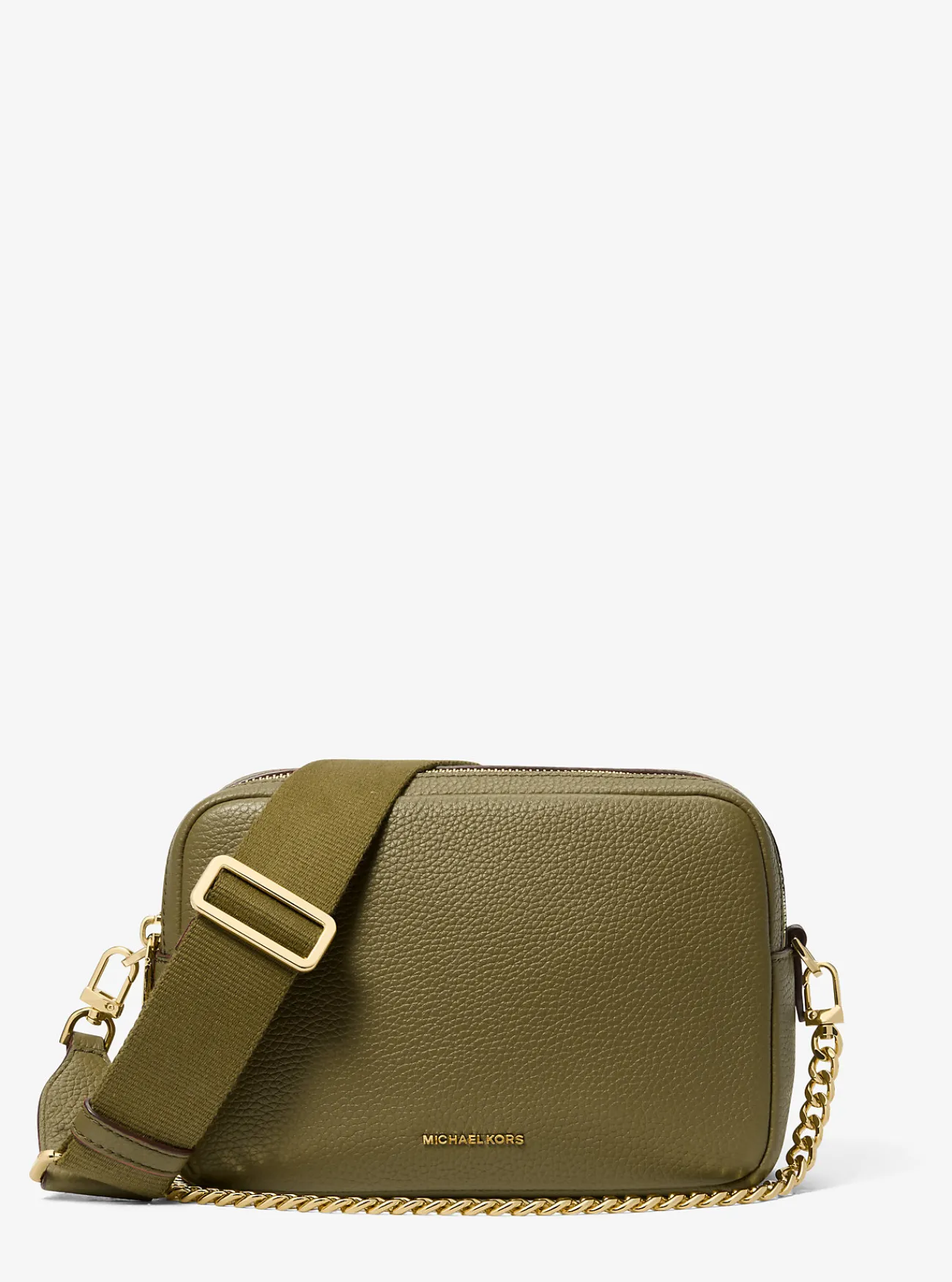 Michael Kors Cameracrossbodytas Bryant van getrommeld leer, middelgroot SAFARIGROEN Hot