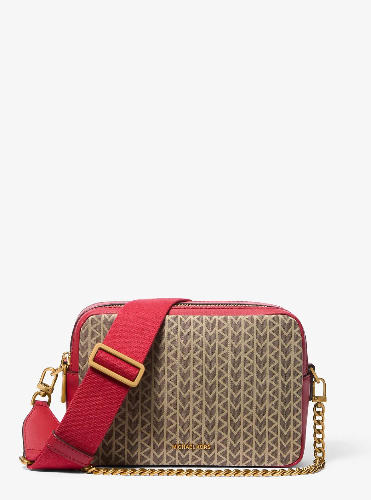 Michael Kors Cameracrossbodytas Bryant van MK2000-jacquard met logo KARMOZIJNROODMULTI Outlet