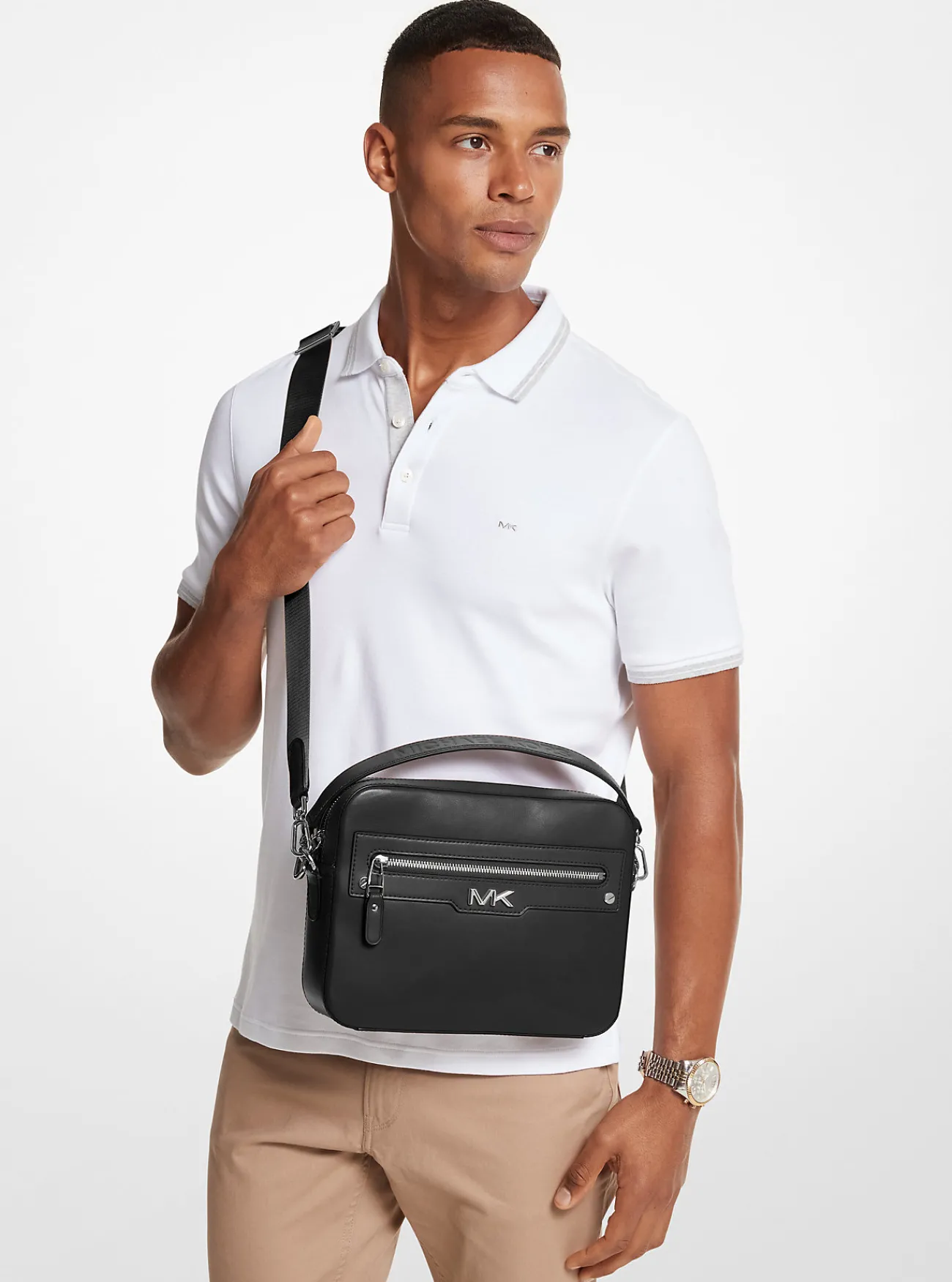 Michael Kors Cameratas Varick van leer ZWART Discount