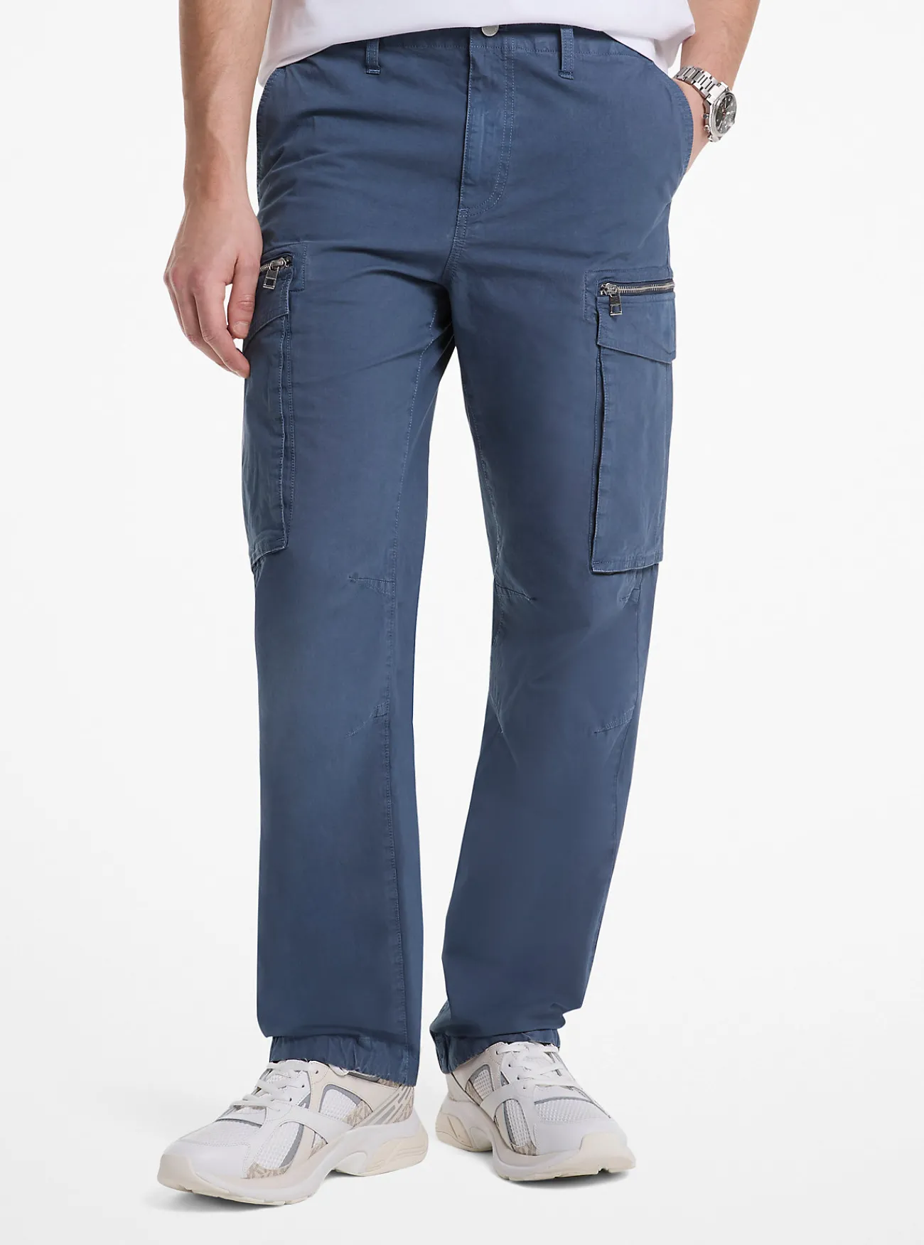 Michael Kors Cargobroek van popeline van stretchkatoen DONKERCHAMBRAY Clearance