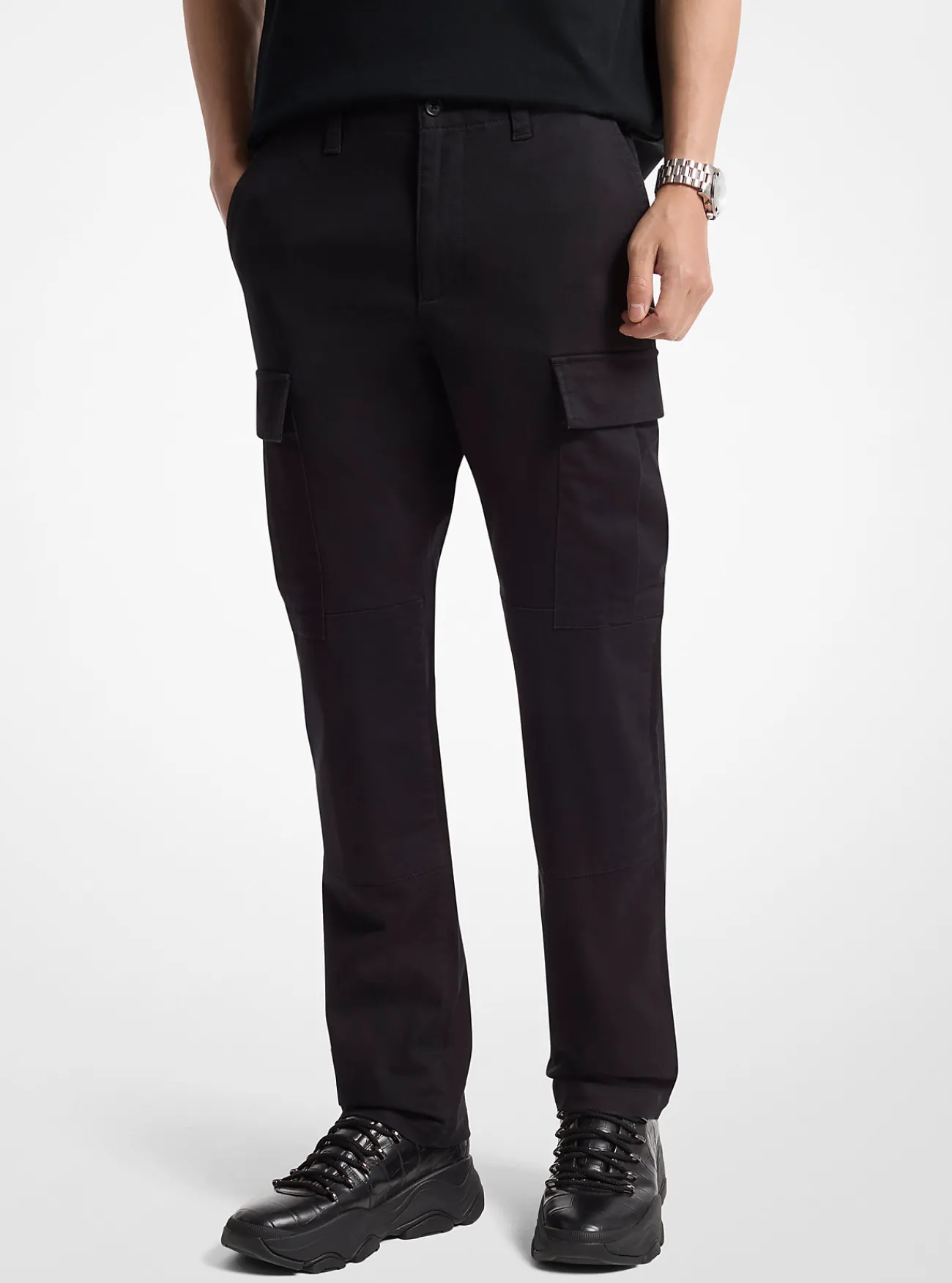 Michael Kors Cargobroek van satijn in katoenmix, slimfit ZWART Discount