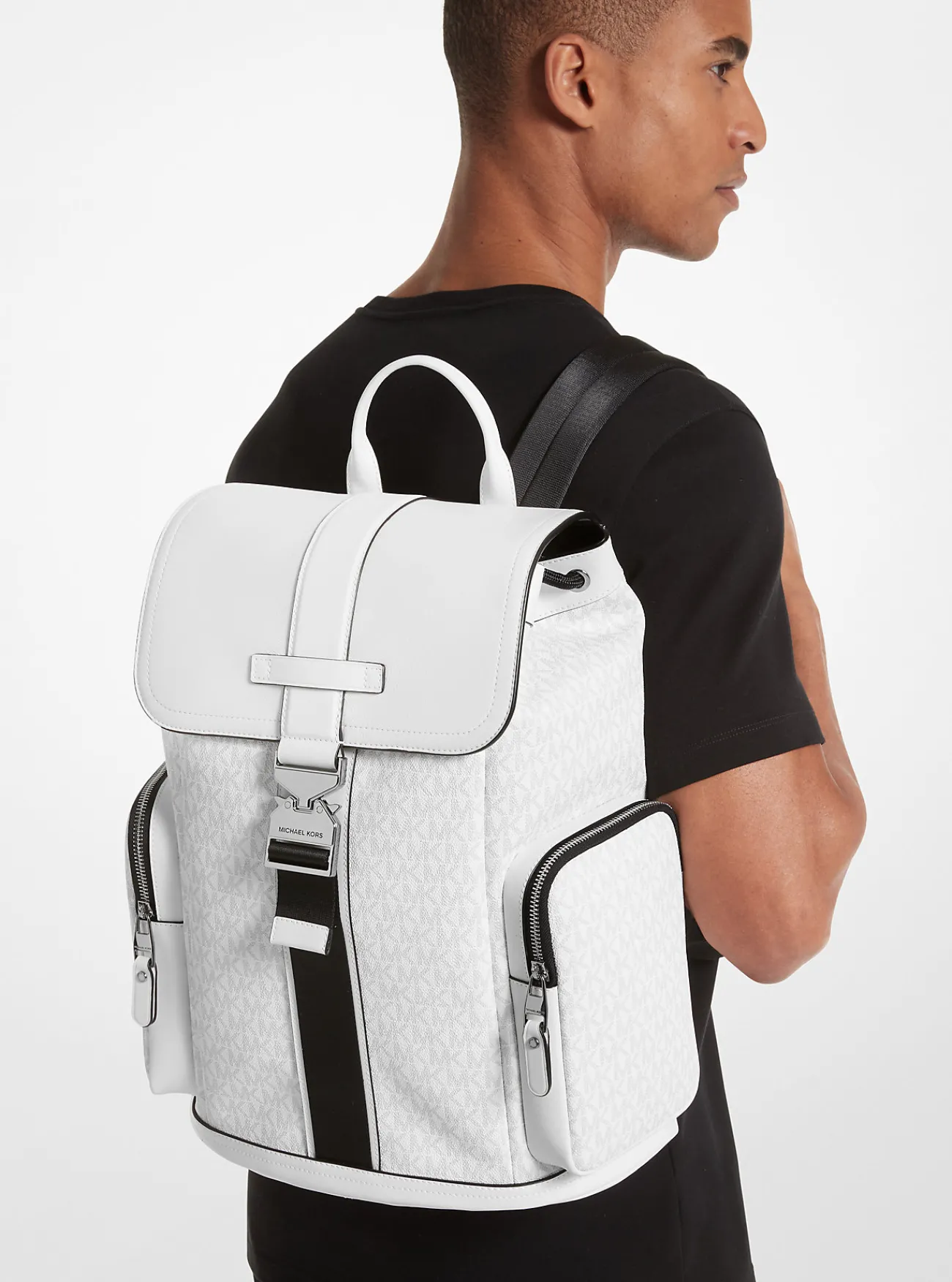 Michael Kors Cargorugzak Hudson van leer met kenmerkend logo Online