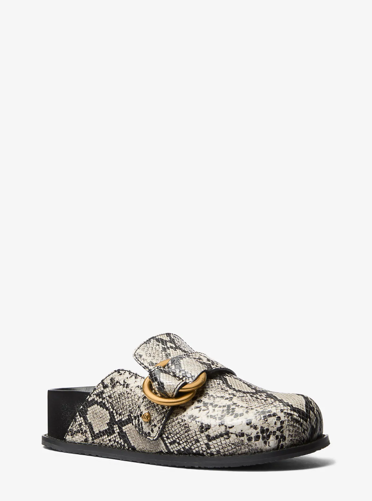 Michael Kors Clog Jaden van leer met slangenprint in reli&euml;f NATUREL Online