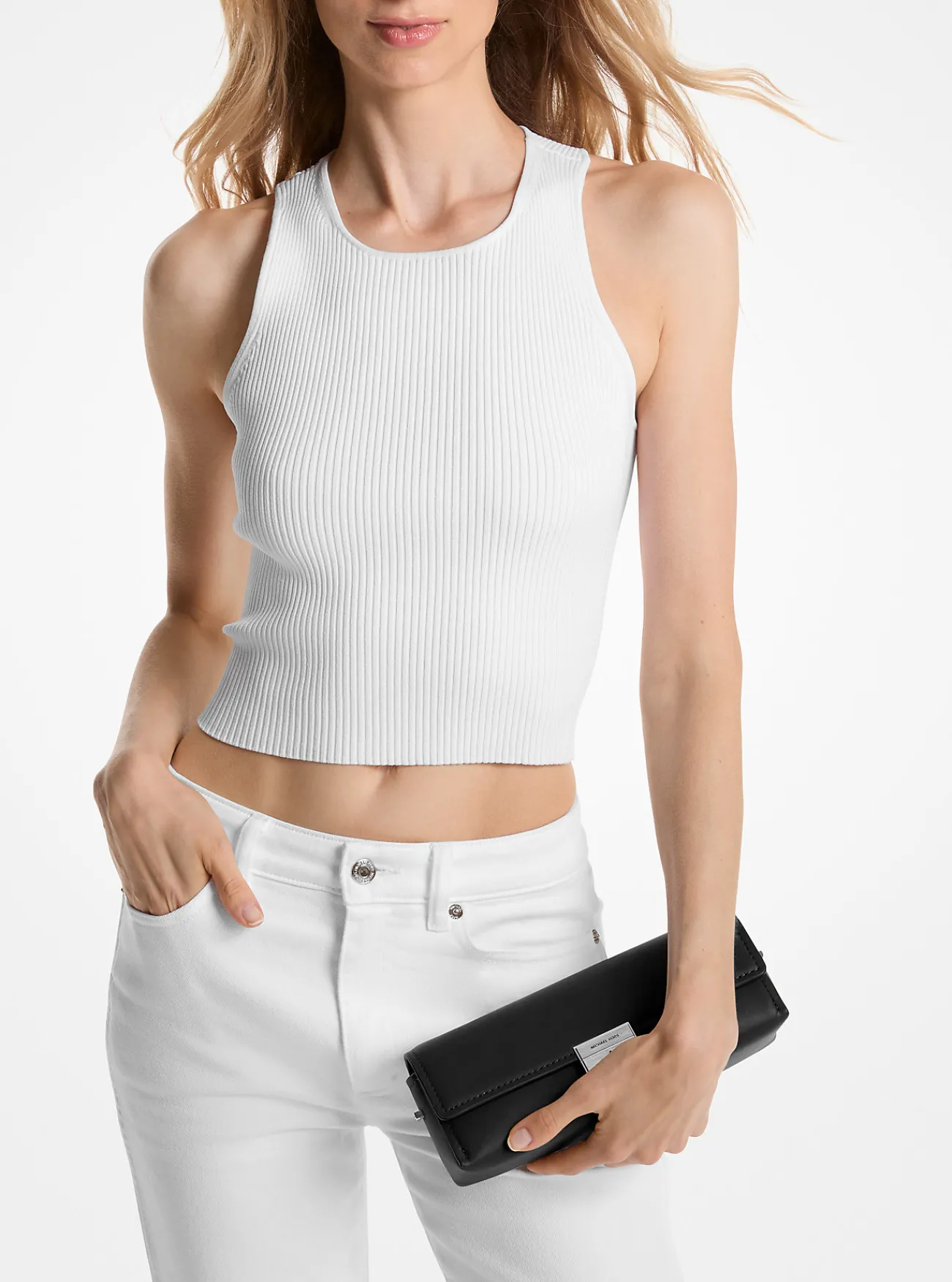 Michael Kors Clutch Ludlow van leer, aanpasbaar en klein ZWART Best