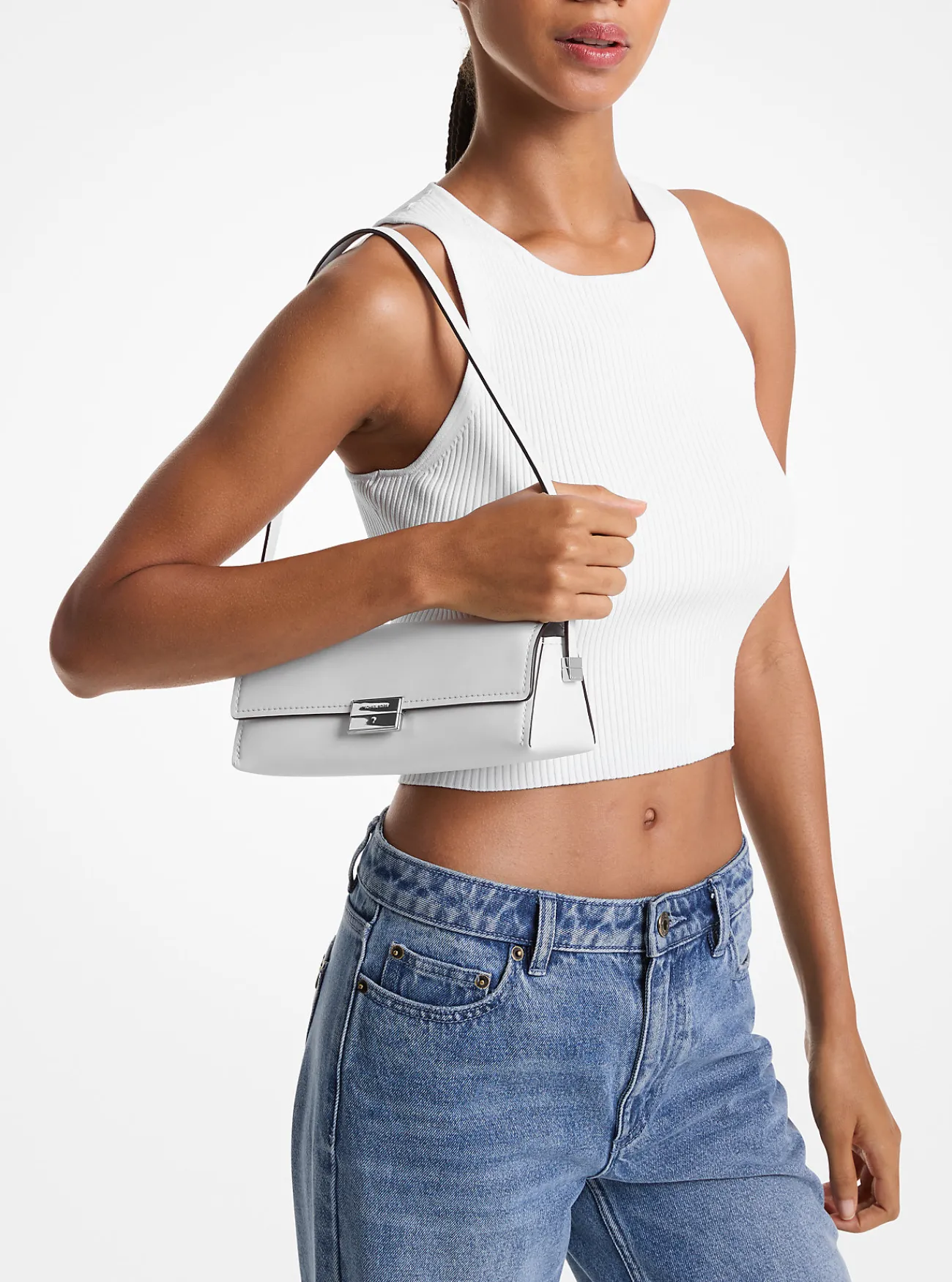 Michael Kors Clutch Ludlow van leer, aanpasbaar en klein OPTISCHWIT Clearance