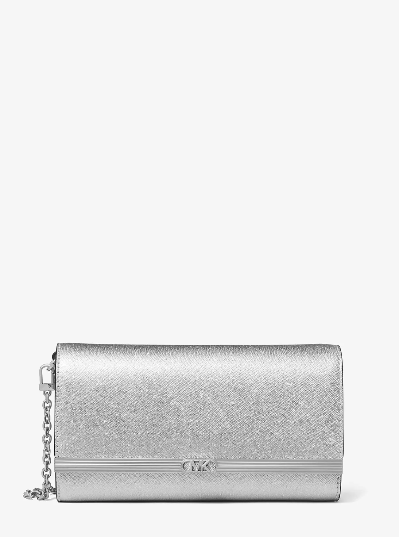 Michael Kors Clutch Mona van metallic saffianoleer, groot ZILVER Outlet