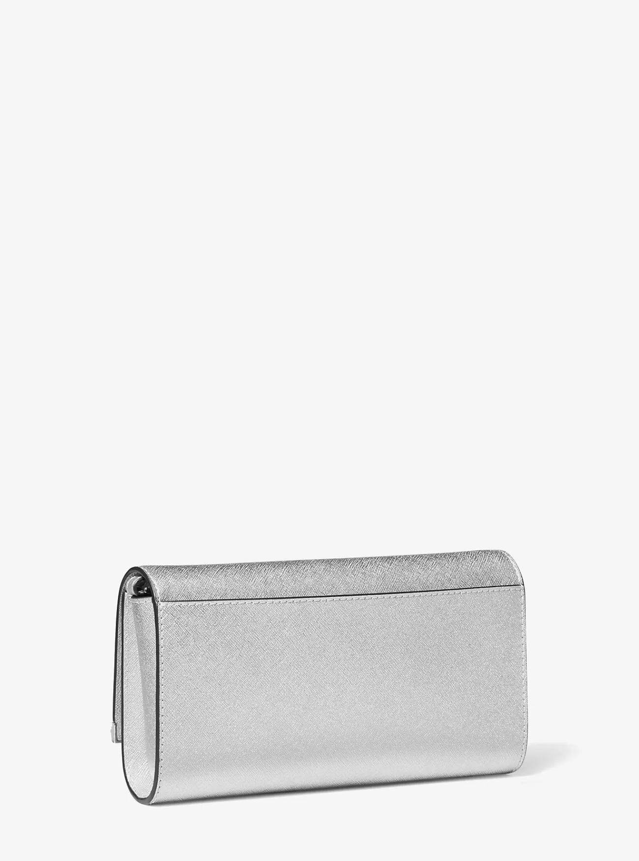 Michael Kors Clutch Mona van metallic saffianoleer, groot ZILVER Outlet