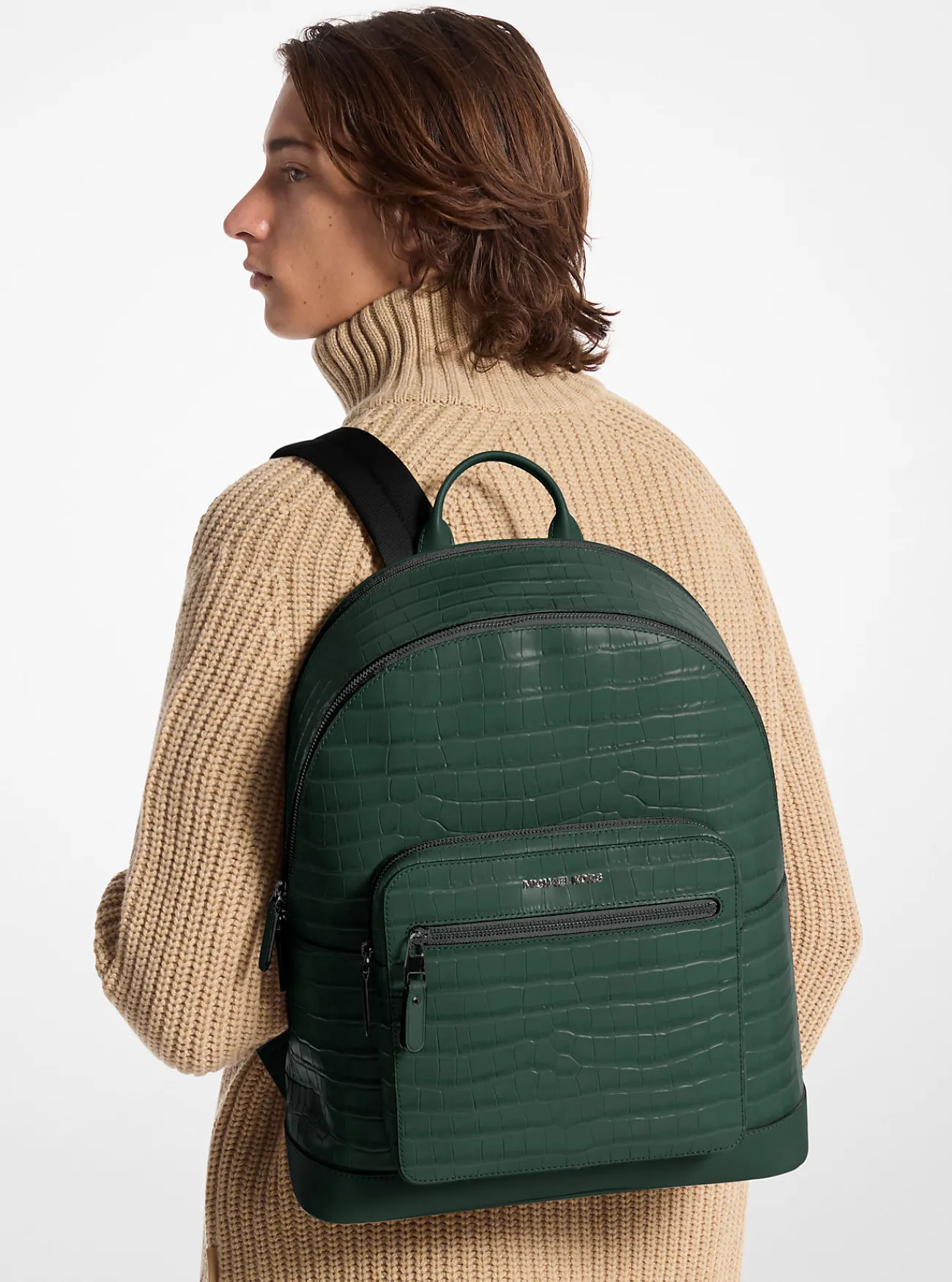 Michael Kors Commuter-rugzak Hudson van leer met krokodillenprint in reliëf BOSGROEN Outlet
