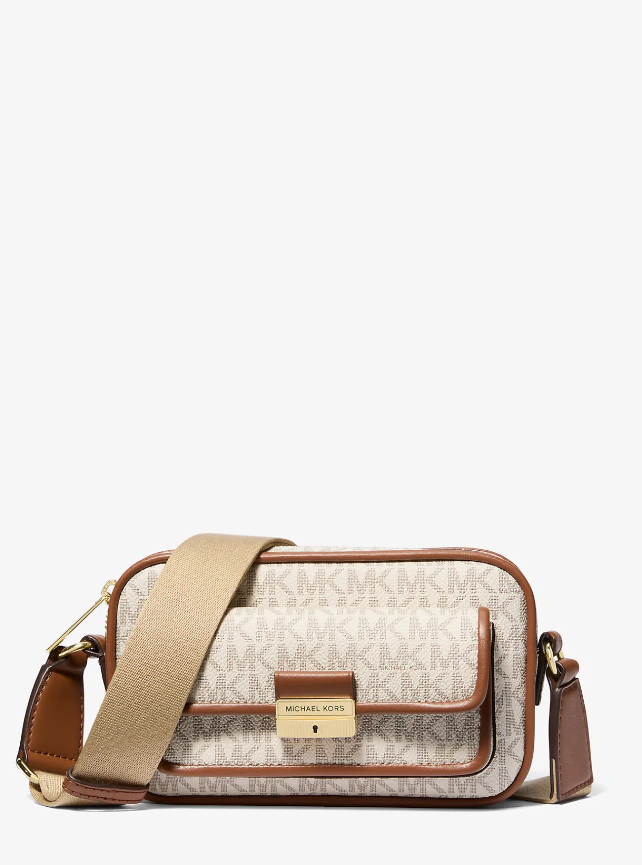 Michael Kors Crossbodycameratas Bradshaw met metallic kenmerkend logo, extra klein VANILLE Best