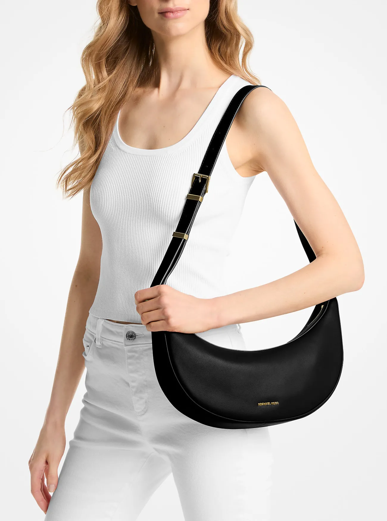 Michael Kors Crossbodytas Avra van leer, middelgroot ZWART Outlet