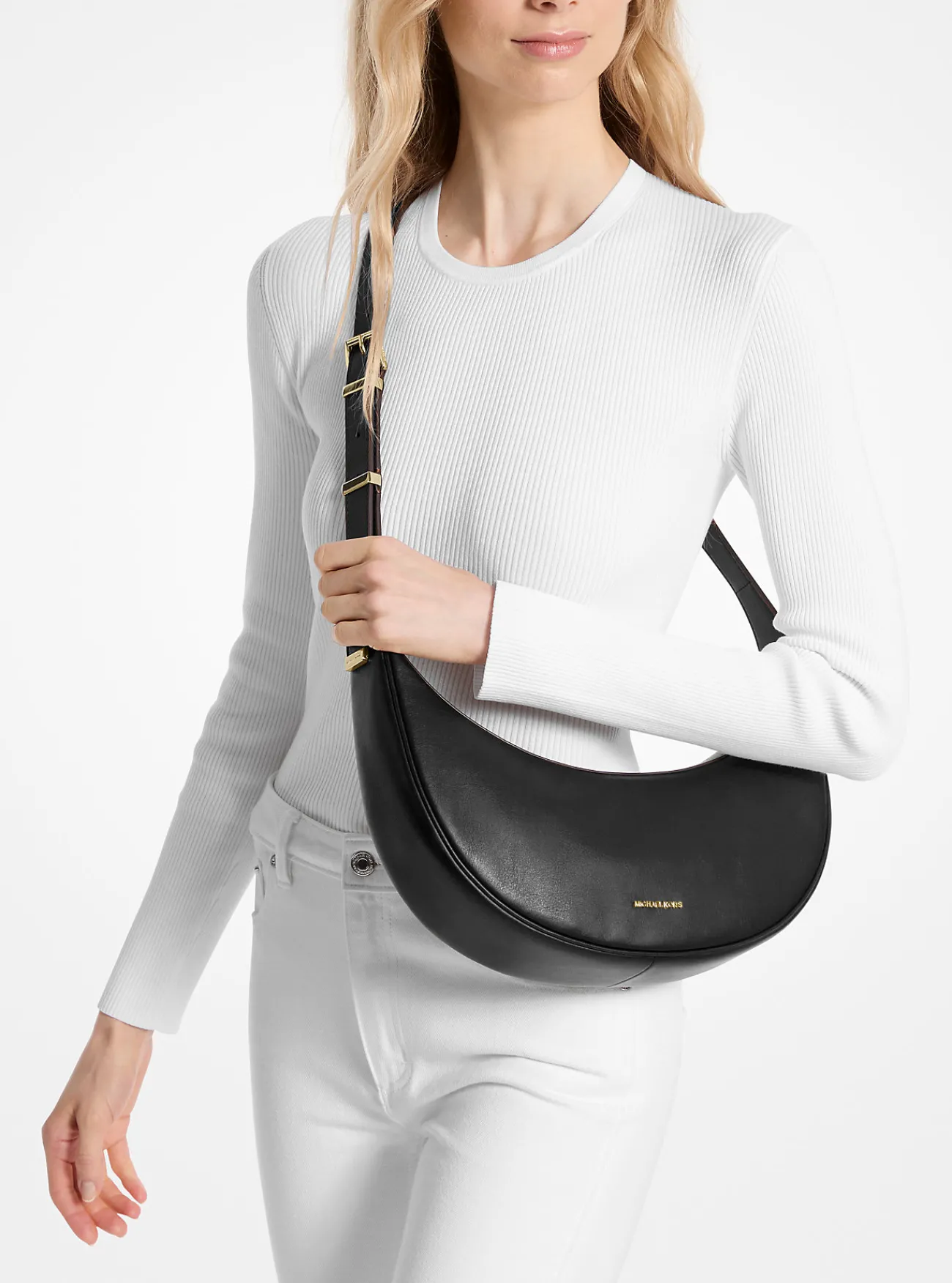 Michael Kors Crossbodytas Avra van leer, middelgroot ZWART Outlet
