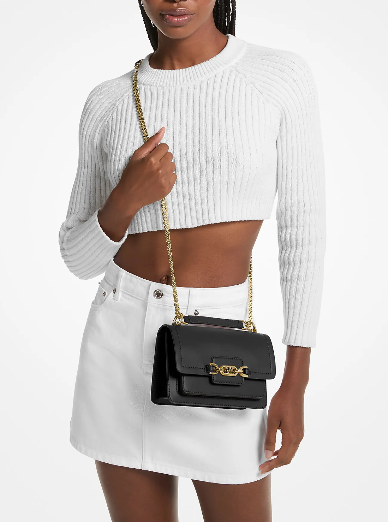 Michael Kors Crossbodytas Heather van leer, extra klein ZWART Hot