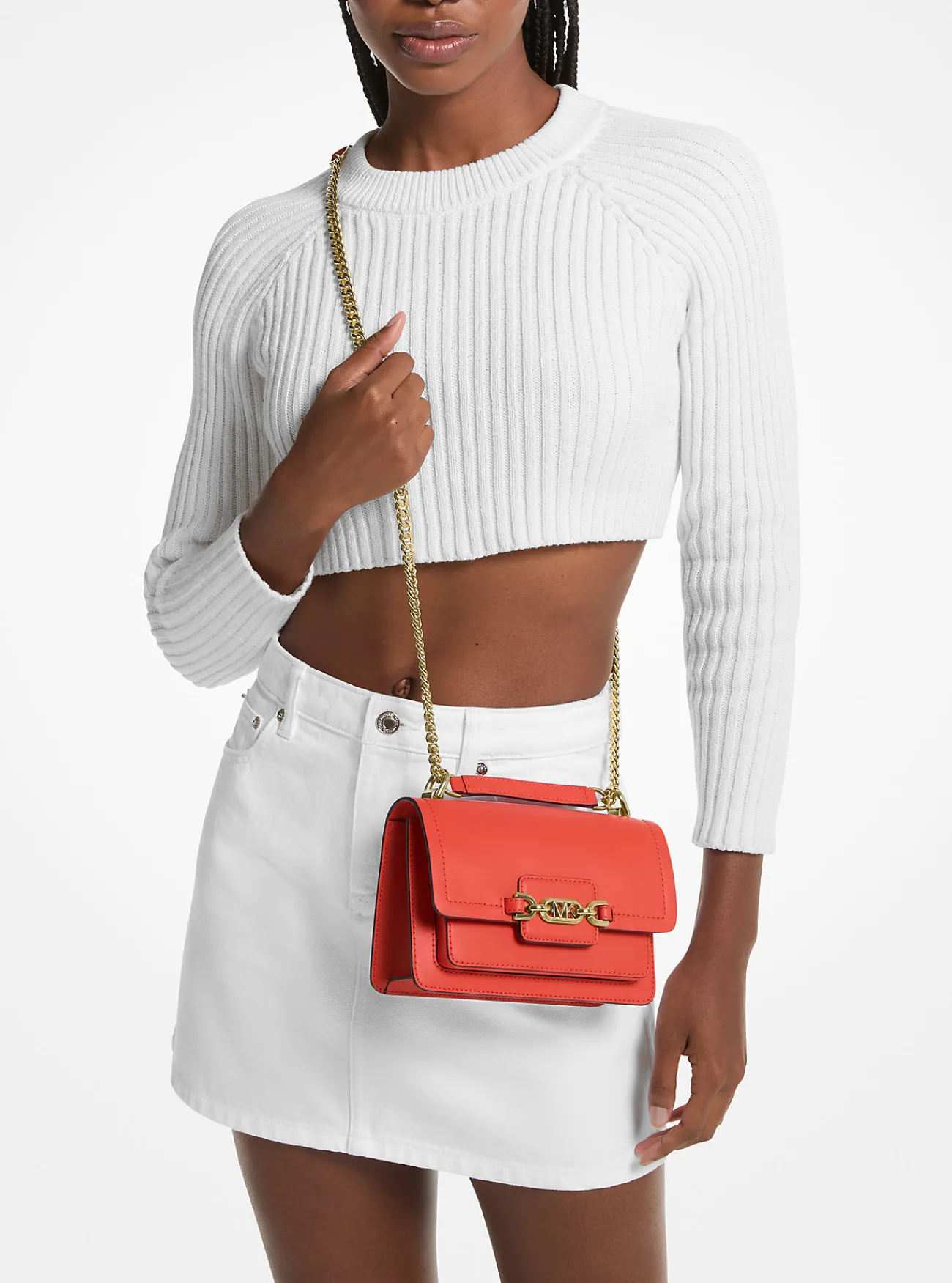 Michael Kors Crossbodytas Heather van leer, extra klein New