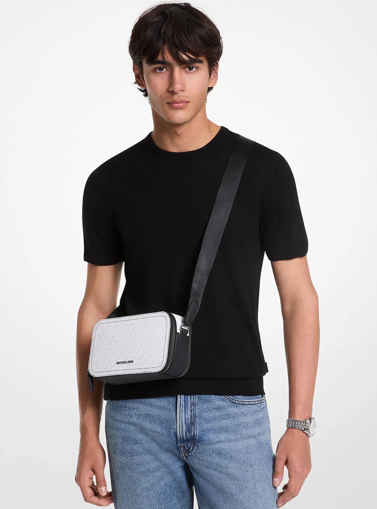 Michael Kors Crossbodytas Hudson met kenmerkend logo HELDERWIT Clearance
