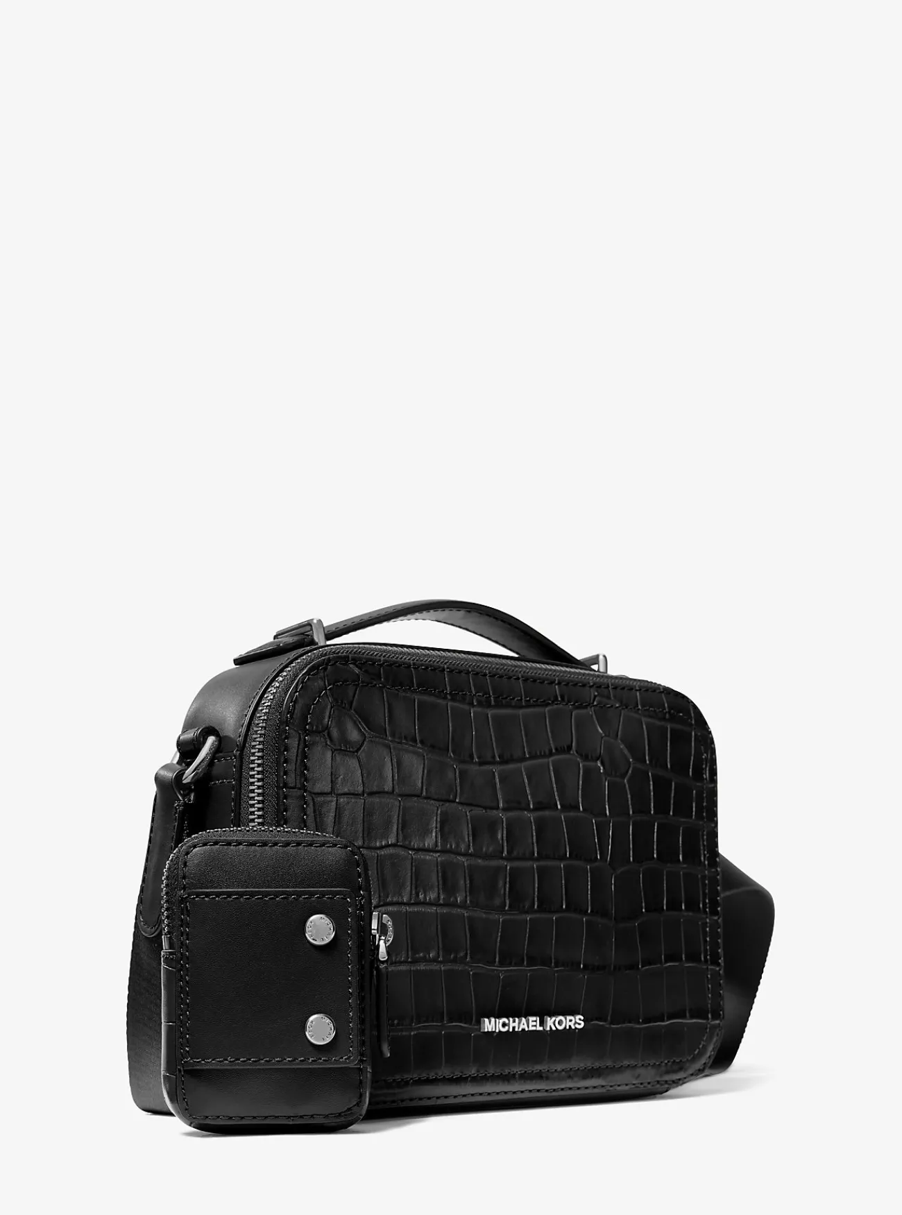 Michael Kors Crossbodytas Hudson van leer met krokodillenprint in reliëf ZWART Clearance
