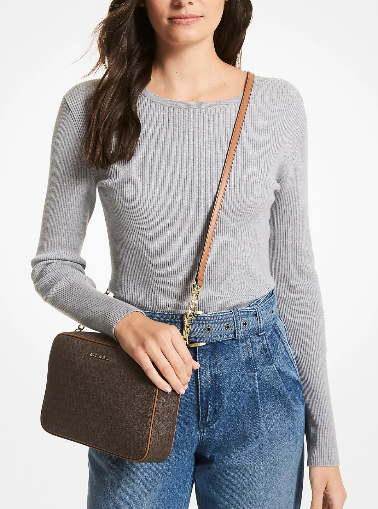 Michael Kors Crossbodytas Jet Set met logo, groot BRUIN Clearance