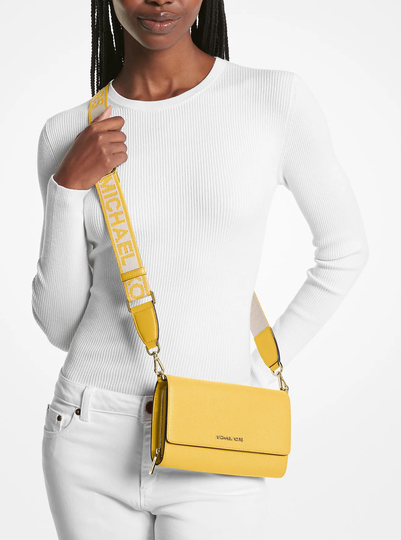 Michael Kors Crossbodytas Jet Set van leer, groot Clearance