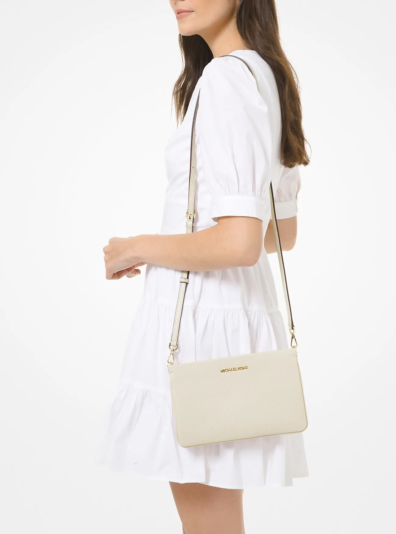 Michael Kors Crossbodytas Jet Set van getrommeld leer, groot Outlet