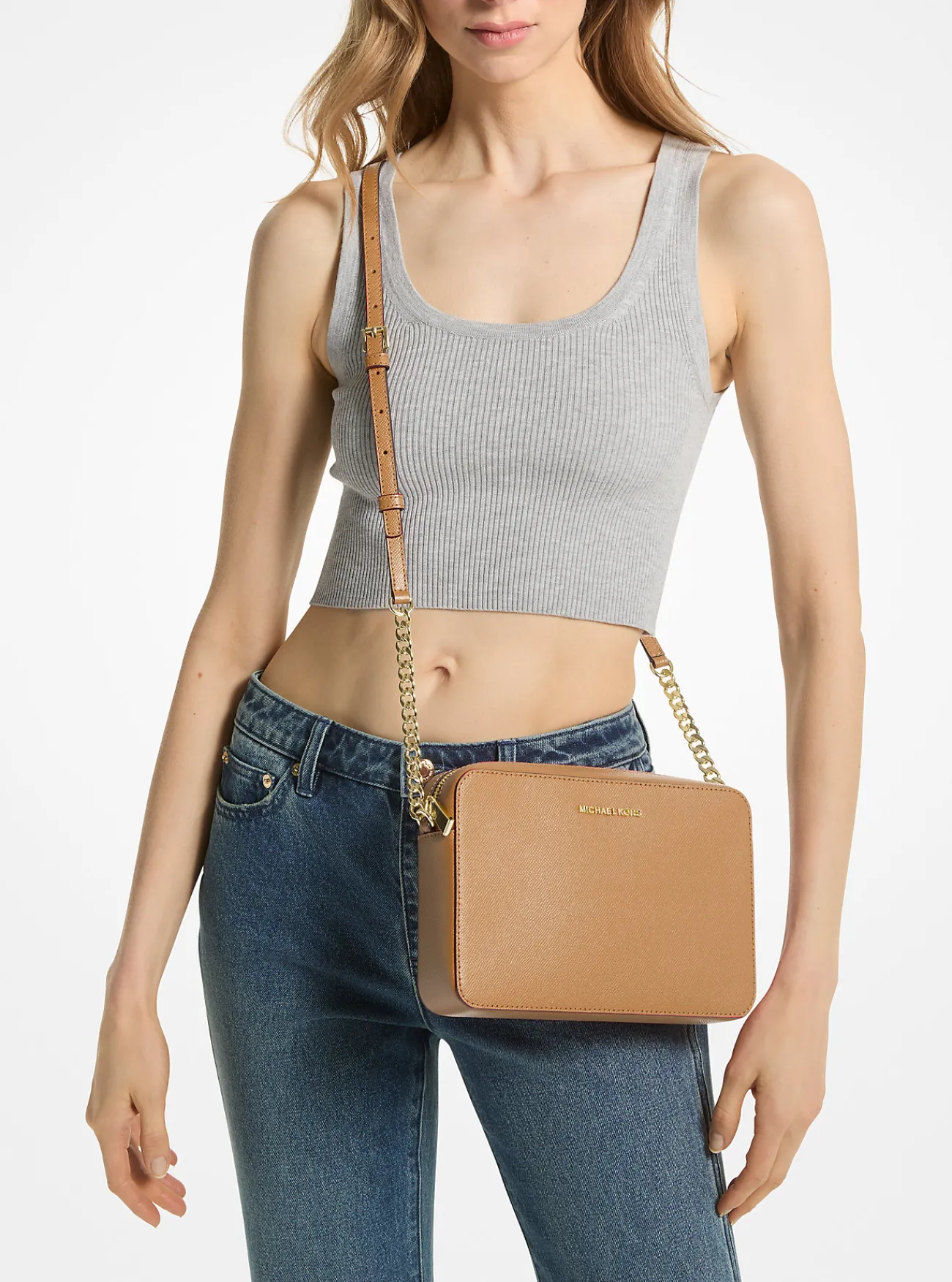 Michael Kors Crossbodytas Jet Set van saffianoleer, groot CAMEL Discount