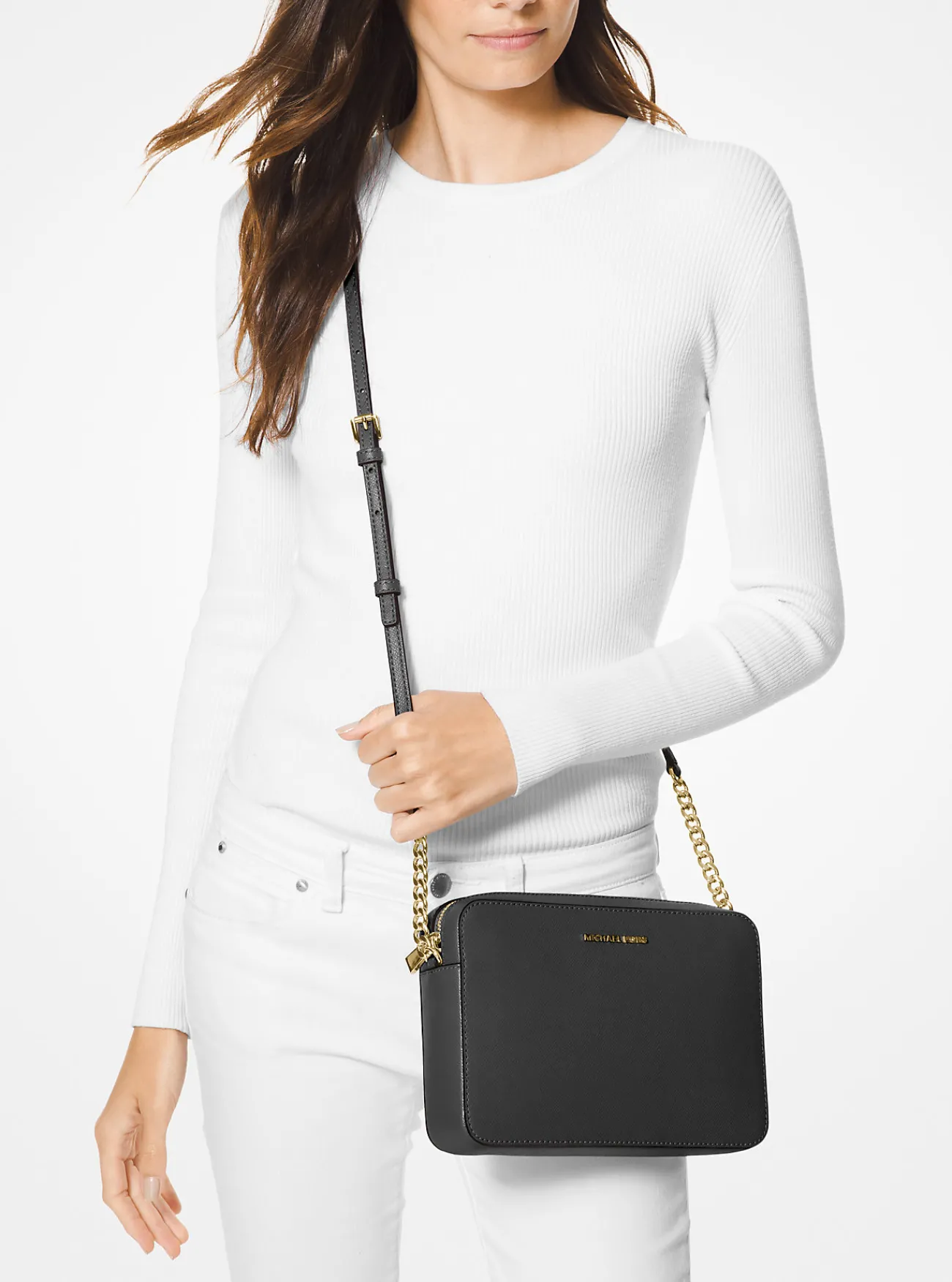 Michael Kors Crossbodytas Jet Set van saffianoleer, groot ZWART Discount