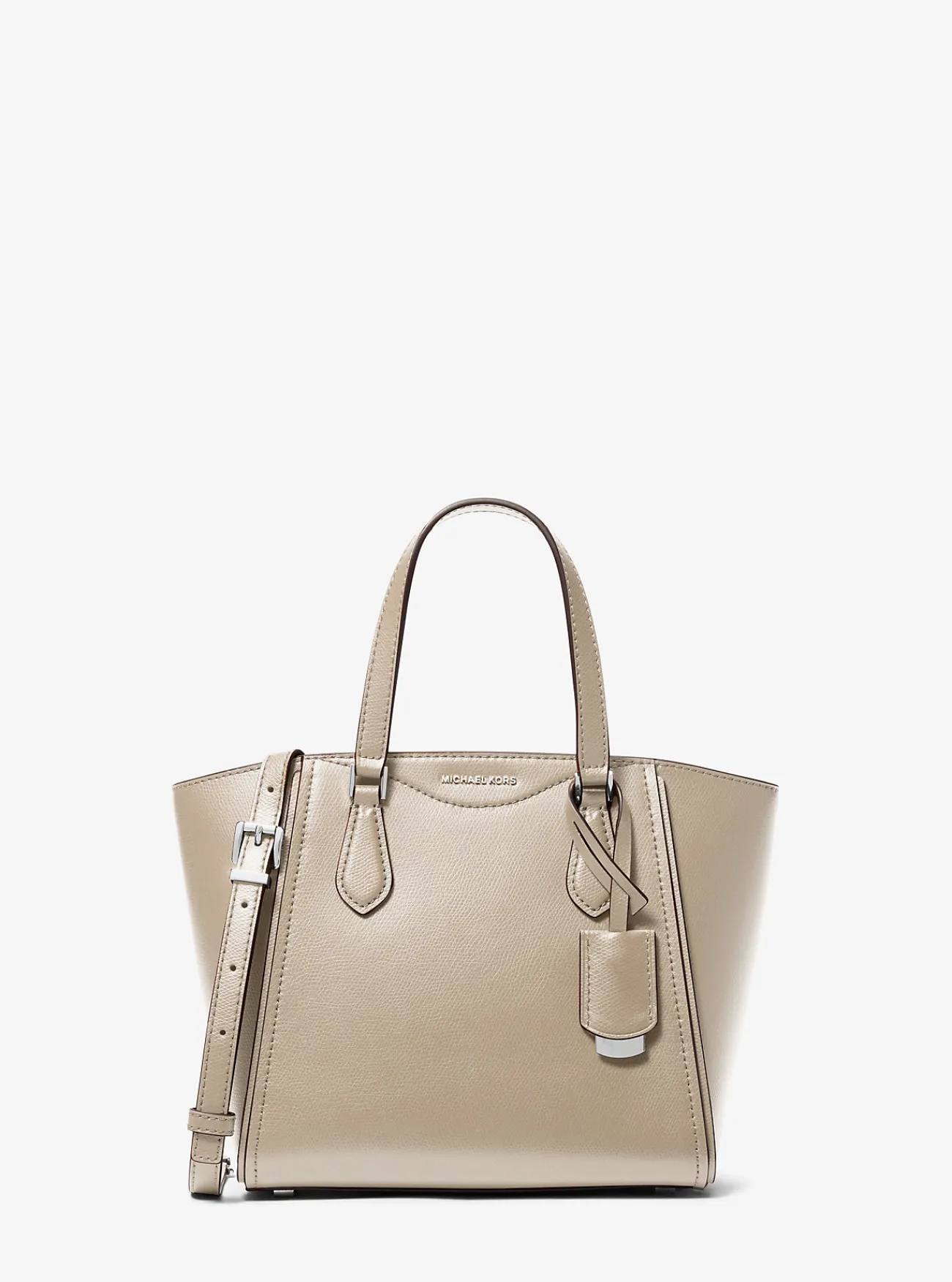 Michael Kors Crossbodytas Taryn van leer, aanpasbaar en klein LICHTZAND Sale