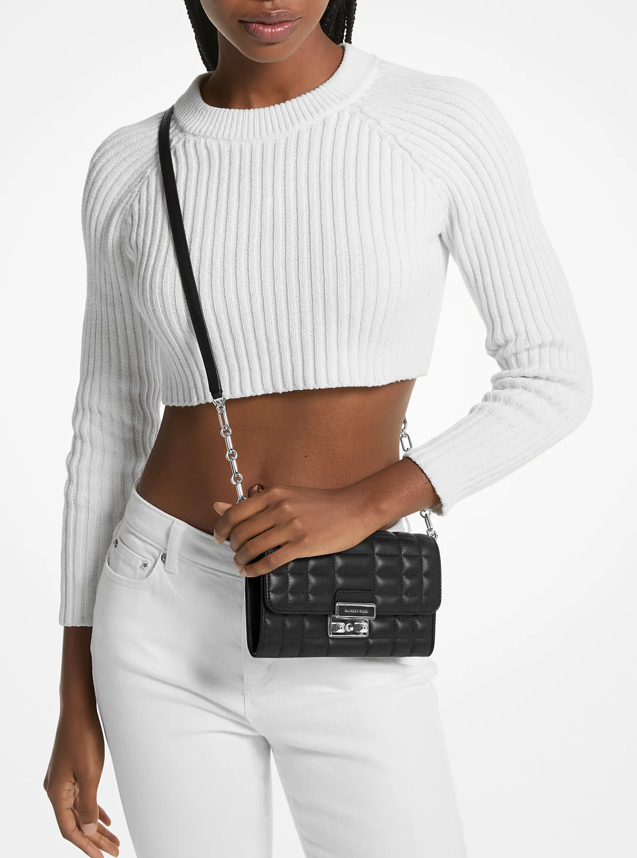 Michael Kors Crossbodytas Tribeca van leer ZWART Discount