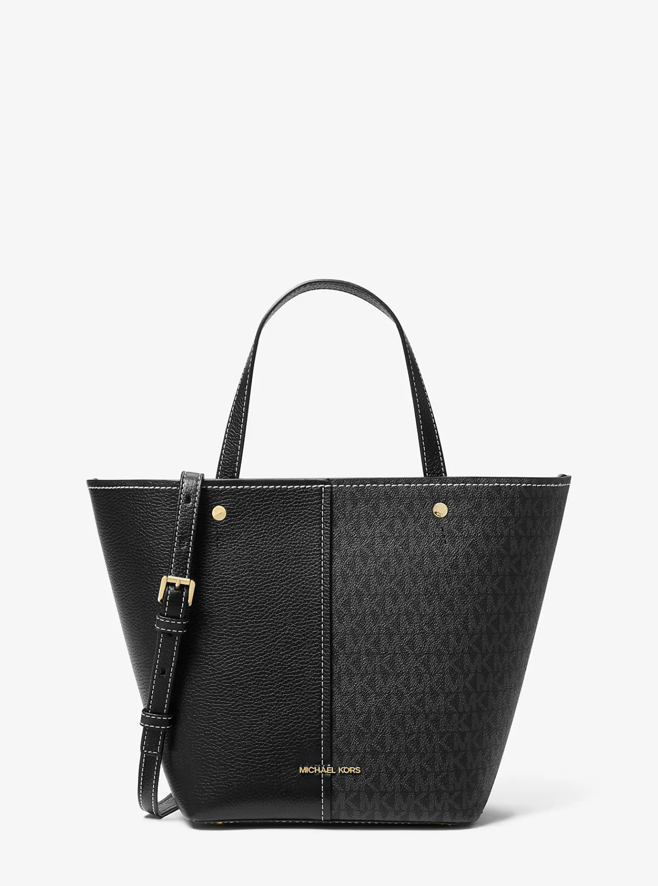 Michael Kors Draagtas Flora van canvas met kenmerkend logo en getrommeld leer, middelgroot ZWART Discount