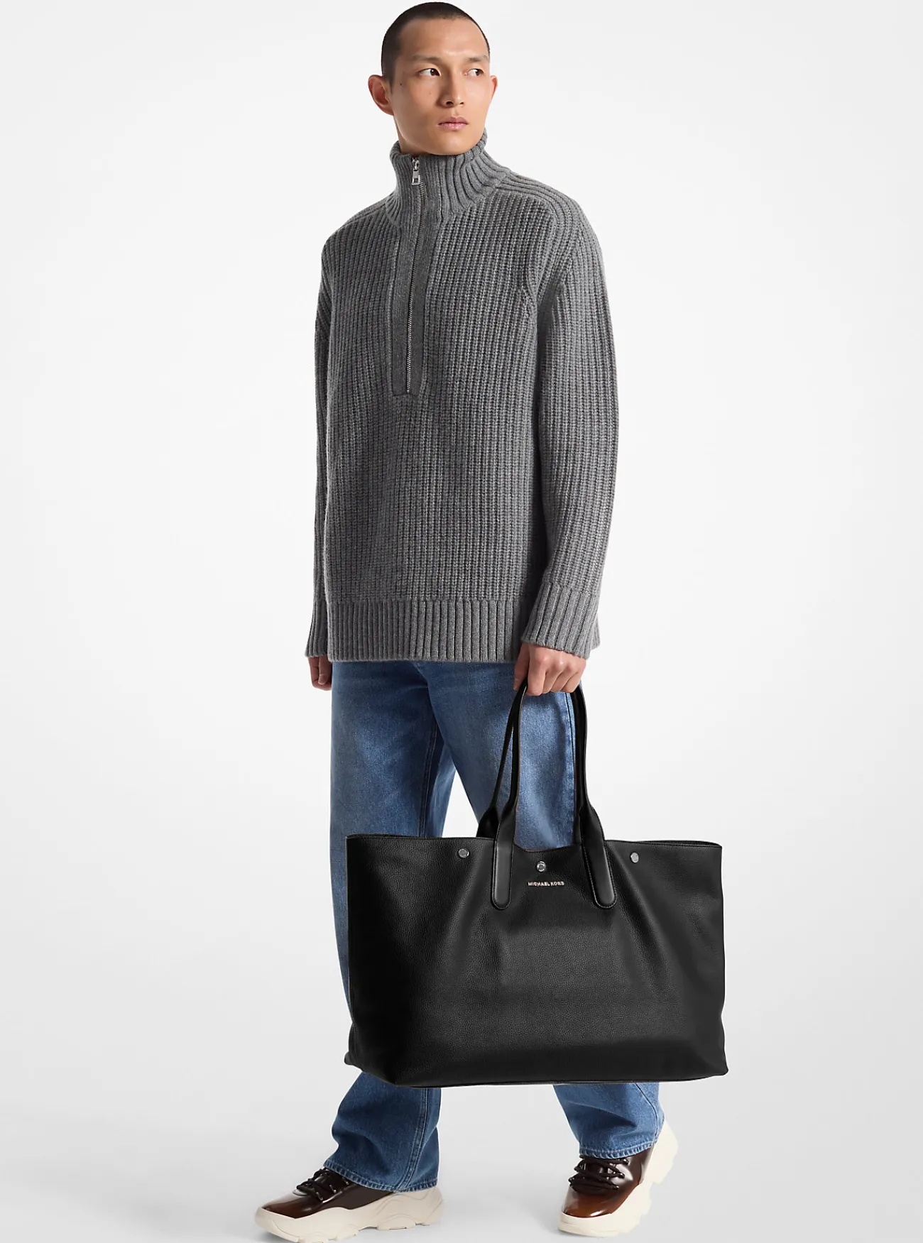 Michael Kors Draagtas Hudson van leer, oversized ZWART New