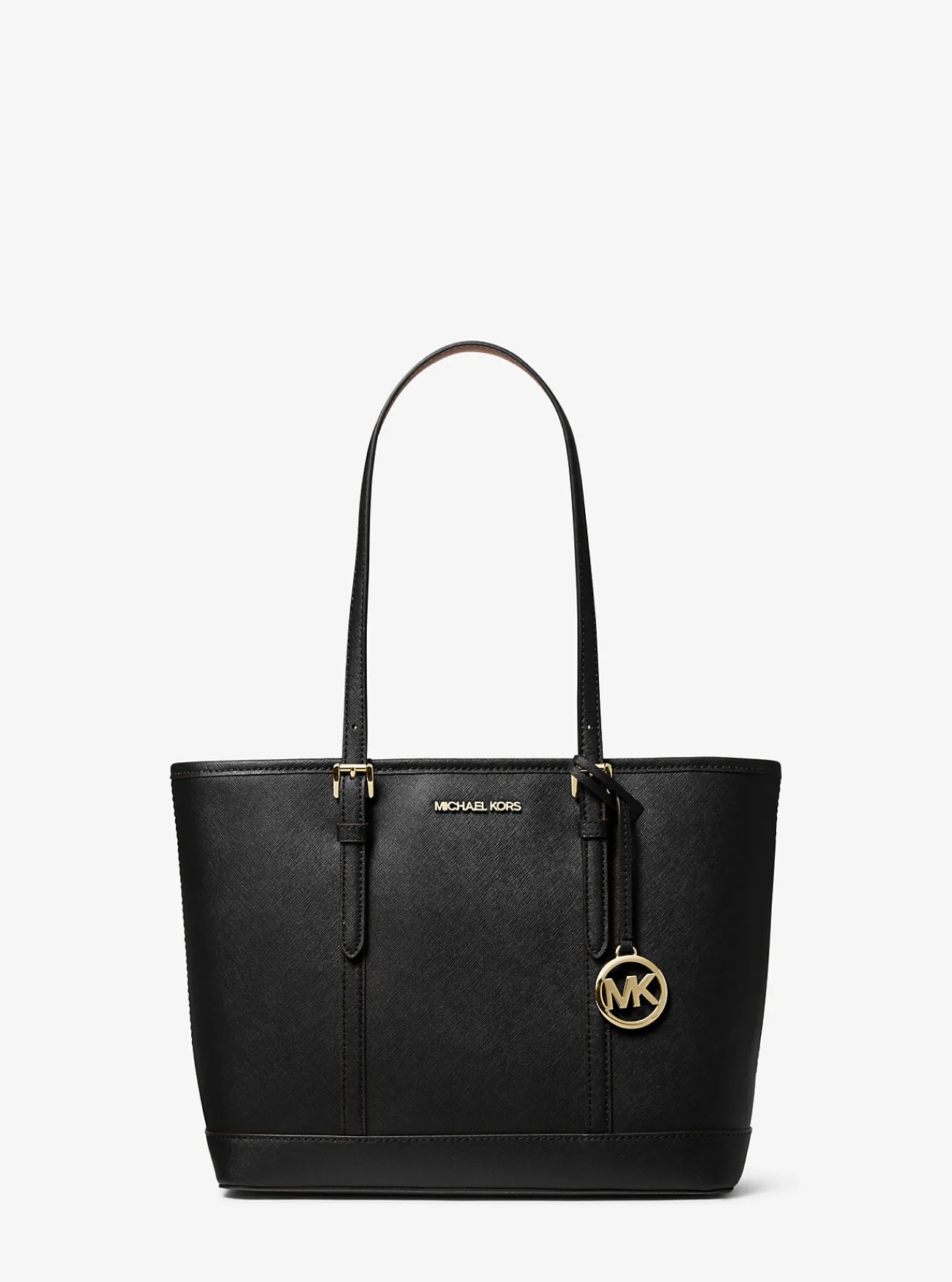 Michael Kors Draagtas Jet Set Travel van saffianoleer met ritssluiting aan de bovenkant, klein ZWART Discount