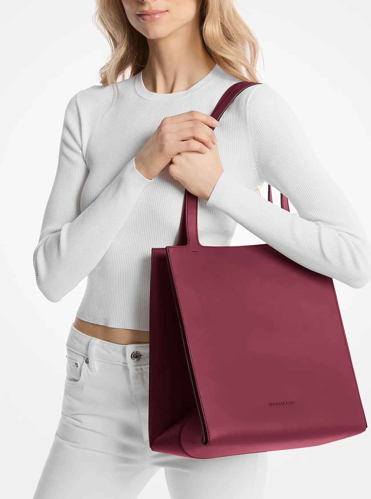 Michael Kors Draagtas Jordi van leer, groot MOERBEI Best