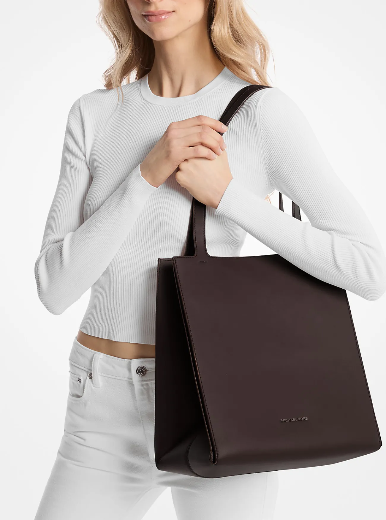 Michael Kors Draagtas Jordi van leer, groot CHOCOLADE Best