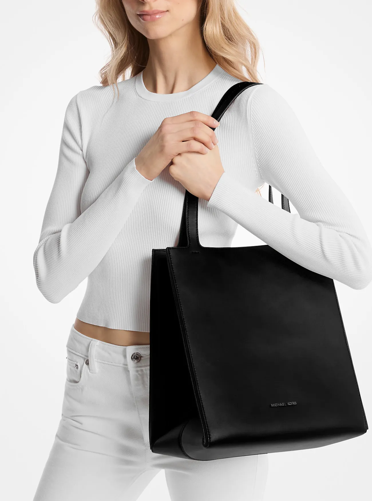 Michael Kors Draagtas Jordi van leer, groot ZWART Online