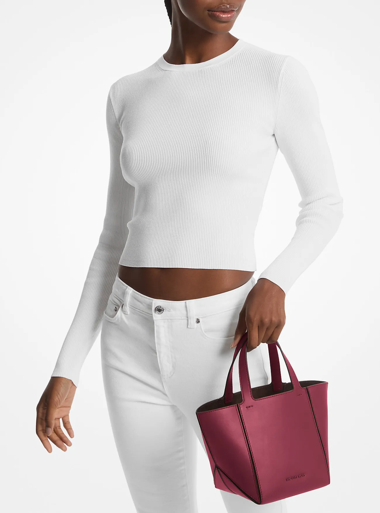 Michael Kors Draagtas Jordi van leer, klein MOERBEI Sale